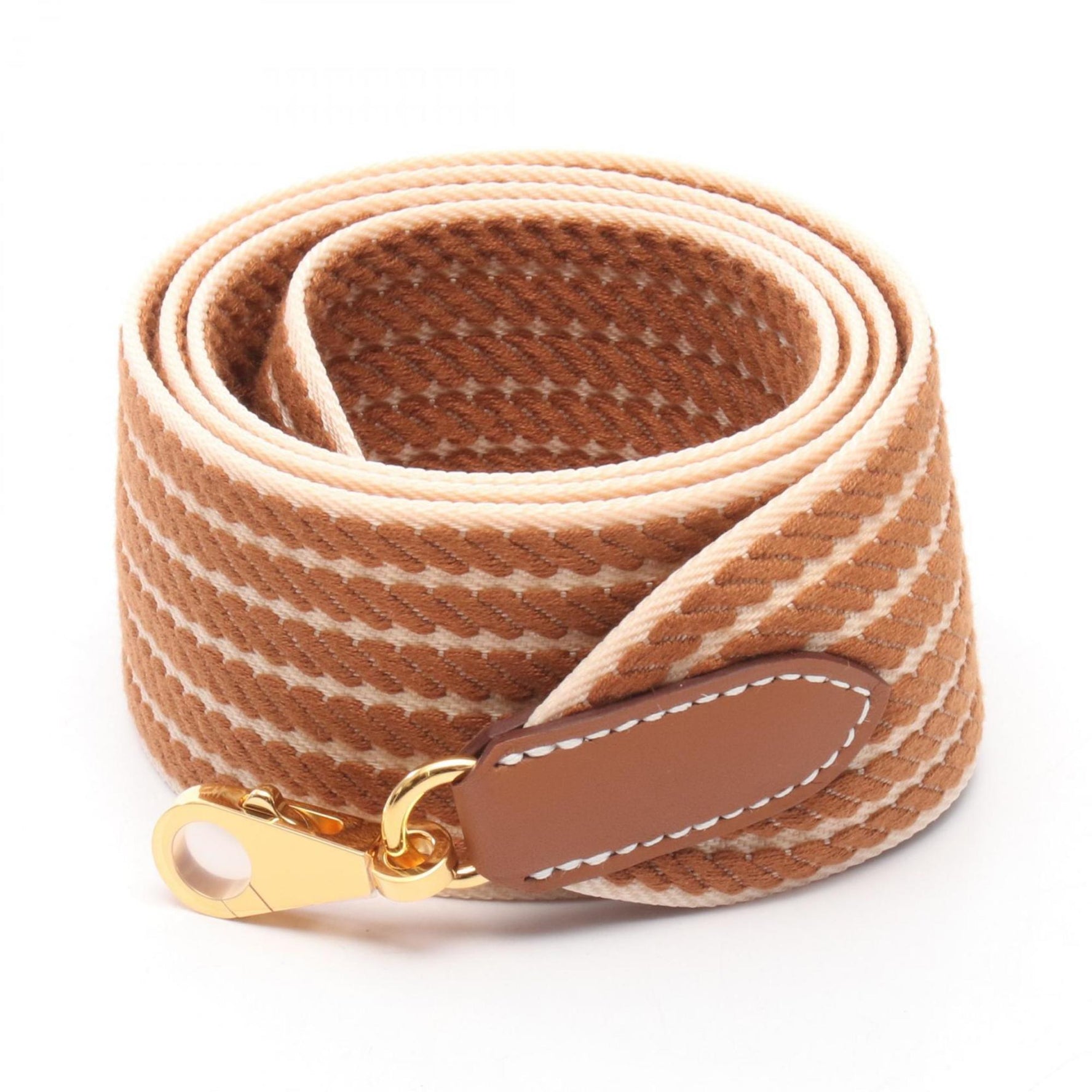 Hermes Bandouliere Sangle Cordage Shoulder Strap Canvas Swift Leather Brown Beige
