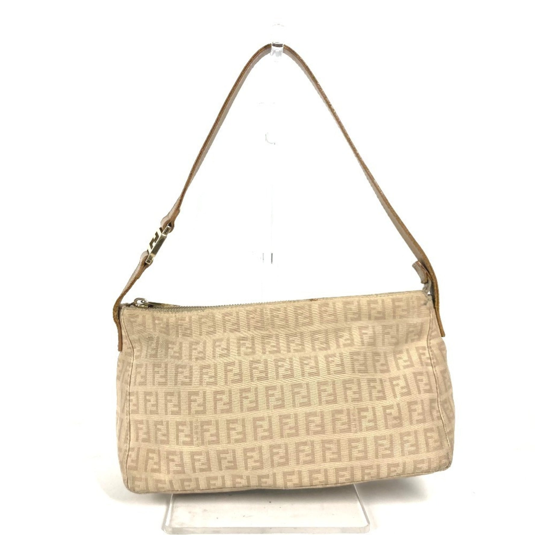 FENDI Zucchino Zucca Logo Shoulder Bag Leather Canvas