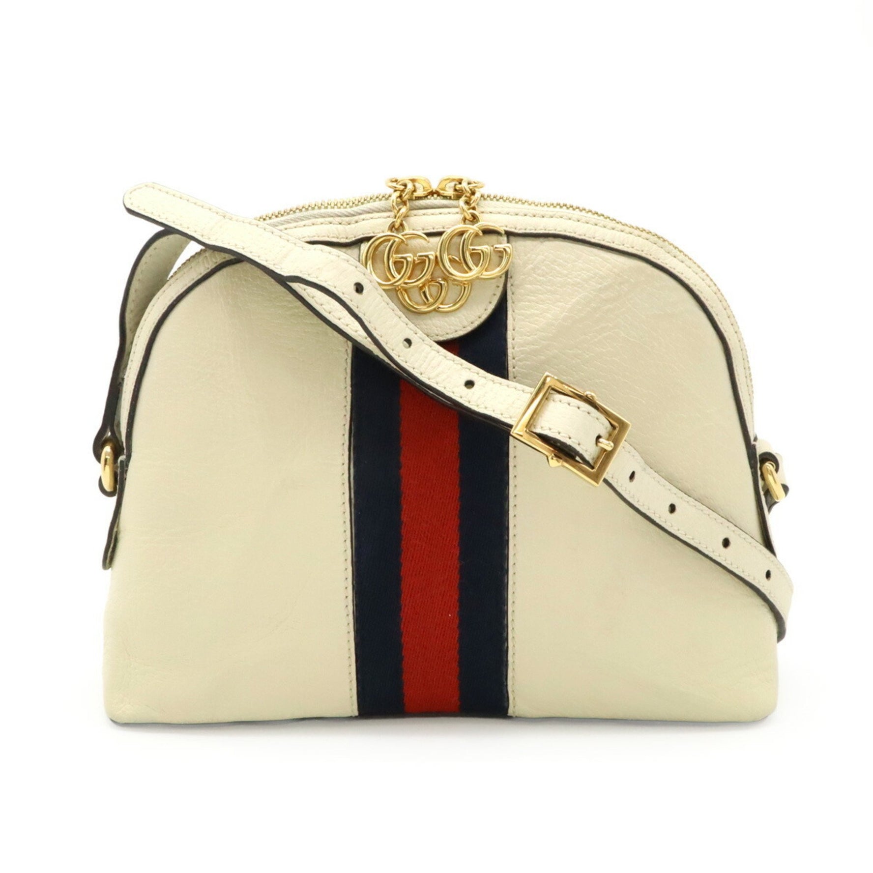GUCCI Ophidia Small Sherry Line Shoulder Bag Pochette Leather Ivory Navy Red