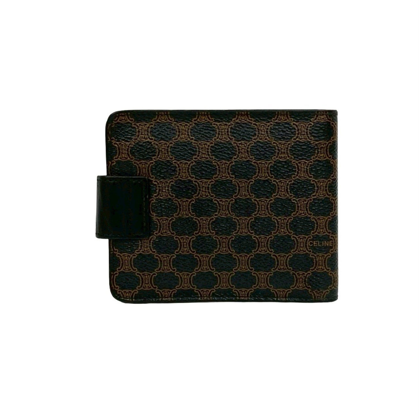 CELINE Vintage Macadam Blason Triomphe Leather Bi-fold Mini Wallet in Black and Brown