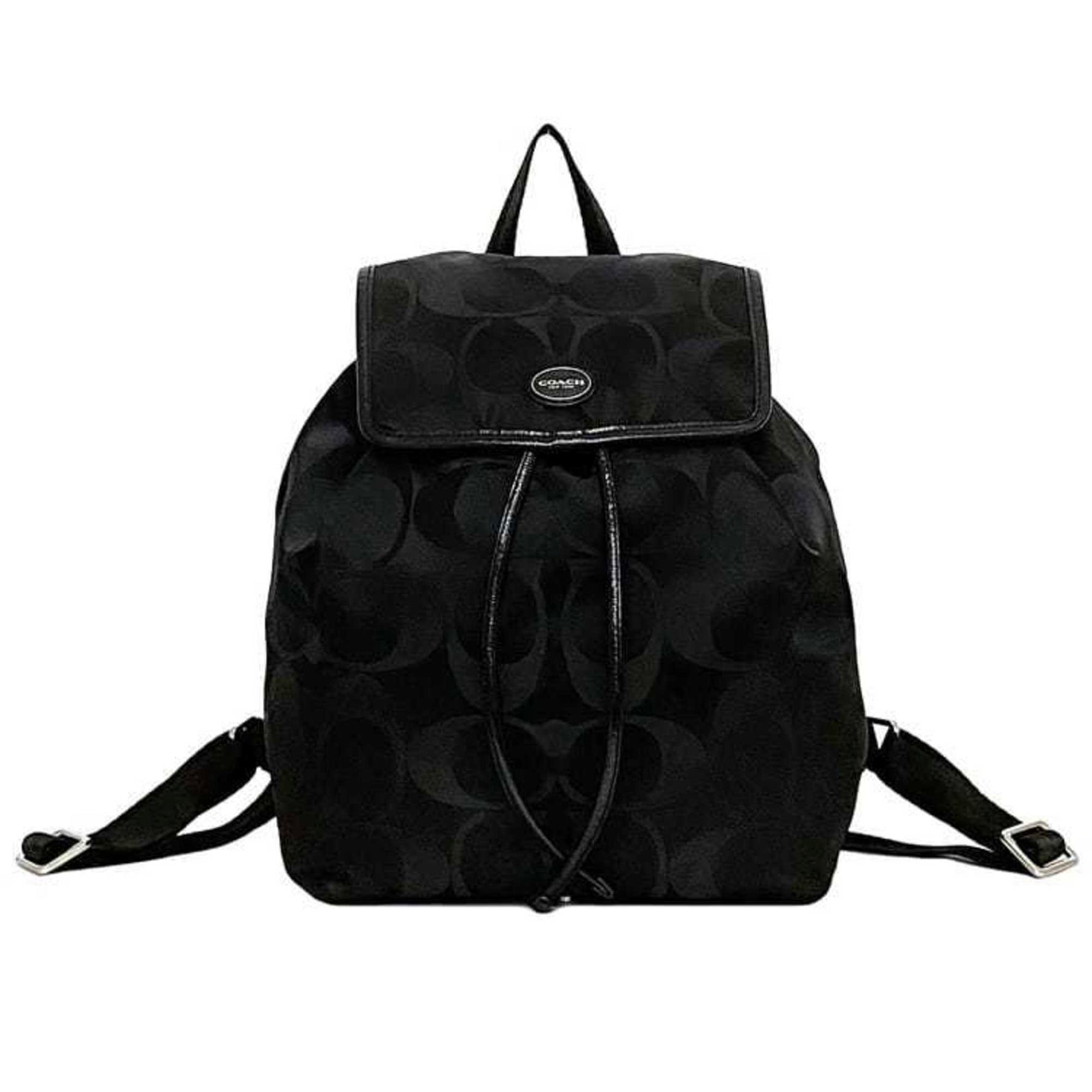 Coach Backpack ec-22300 Black Signature F77350 Canvas Leather COACH Flap Mini Rucksack Compact Women's