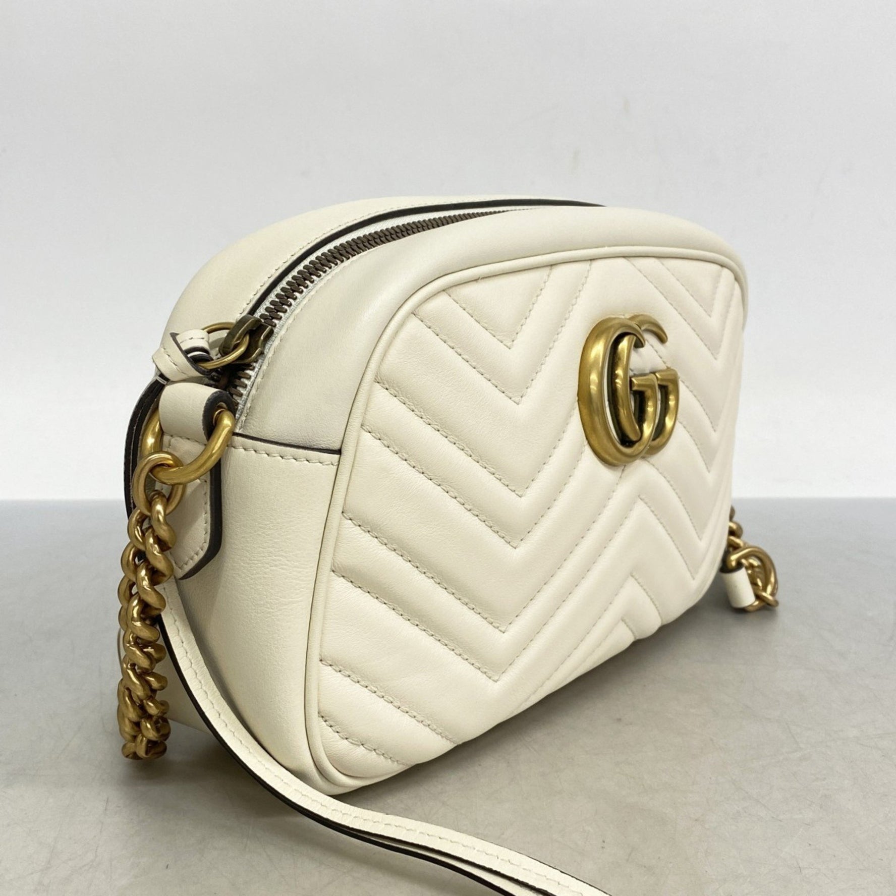 Gucci GG Marmont Shoulder Bag Leather Ivory Women's
