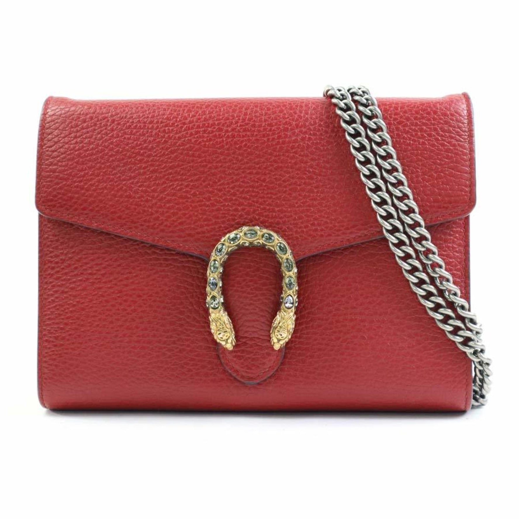 GUCCI Wallet Chain Dionysos Leather Dark Red