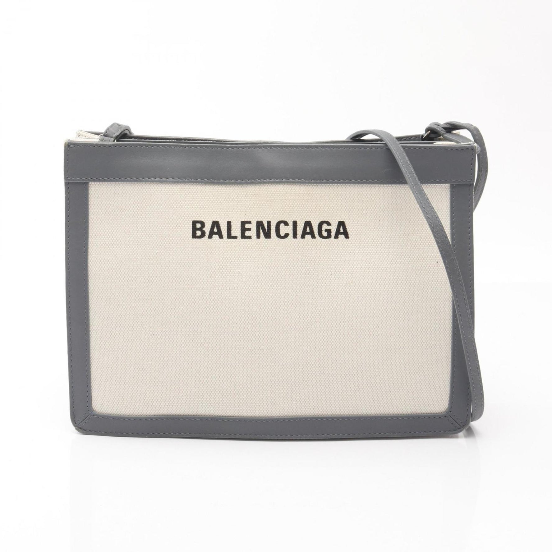 Balenciaga Navy Pochette Shoulder Bag in Canvas and Leather, Ivory Gray