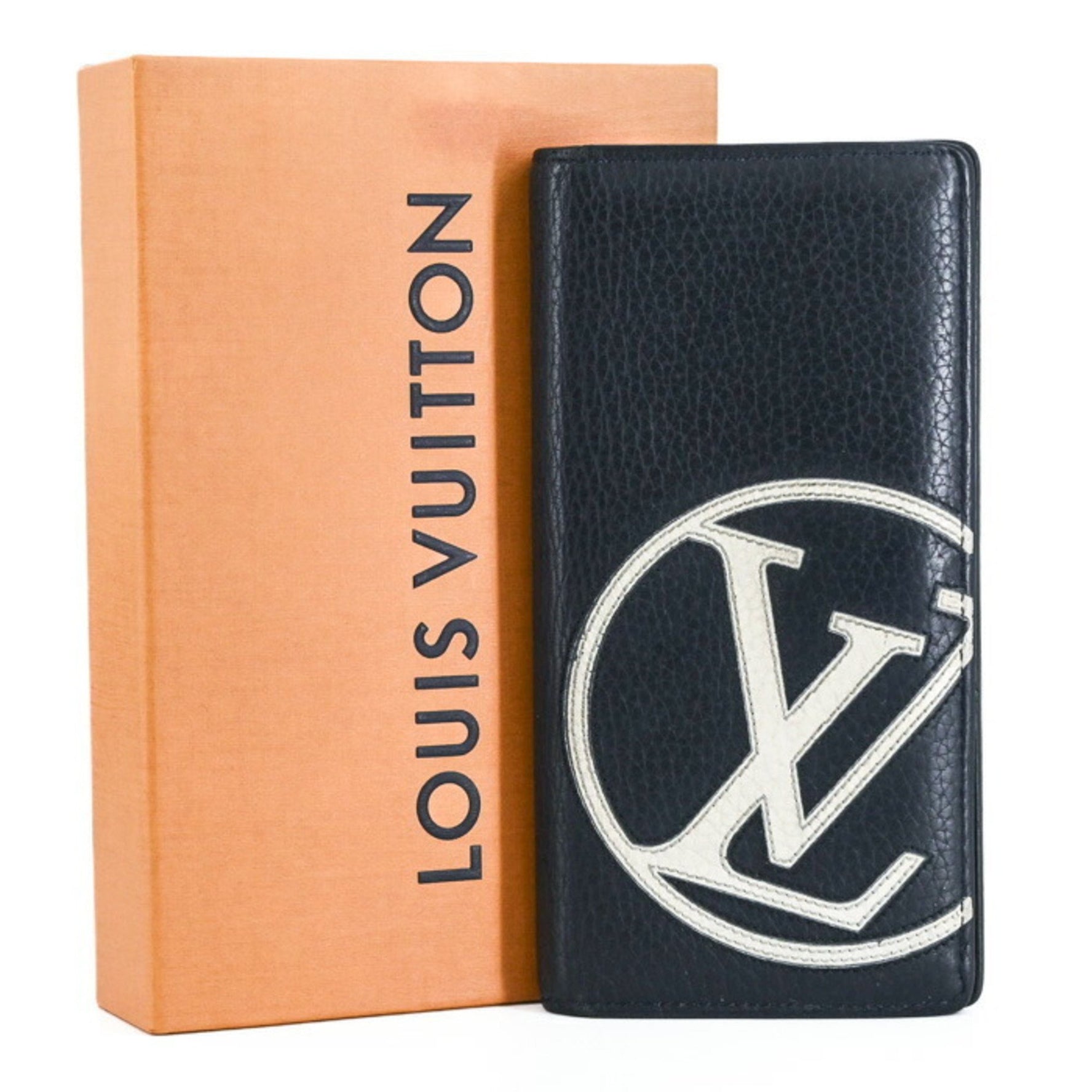 Louis Vuitton Portefeuille Brazza LV Circle Bifold Wallet, Taurillon Leather Long Indigo Blue and Navy, with Initials