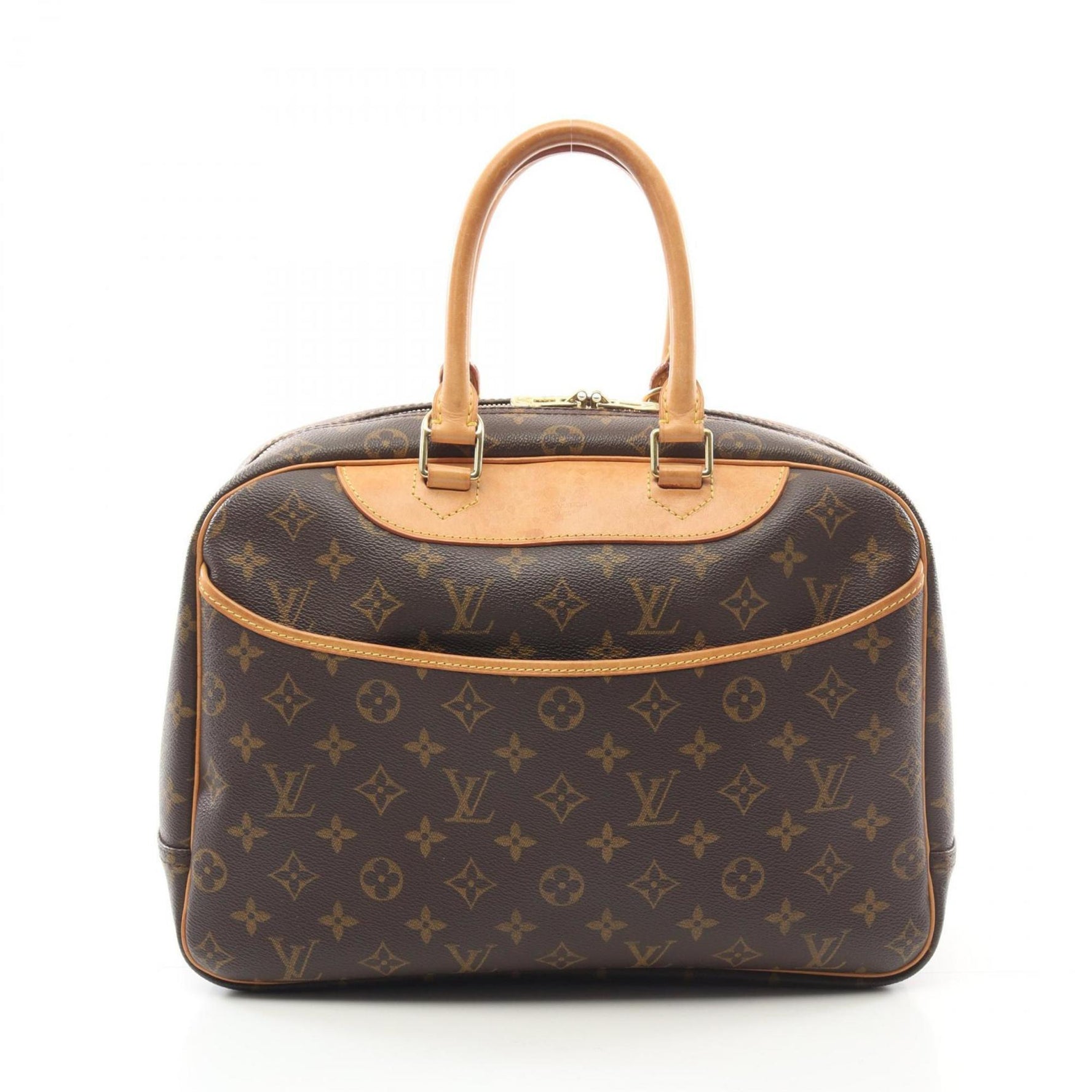 Louis Vuitton Deauville Bowling Vanity Handbag Coated Canvas Leather Monogram Brown