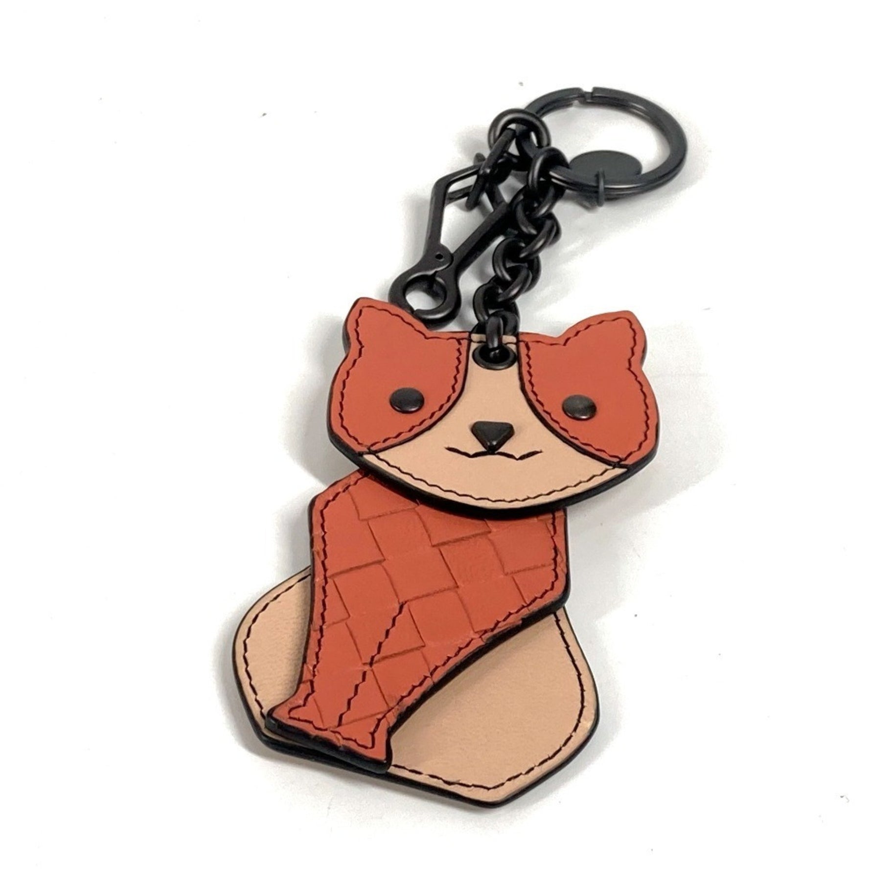 BOTTEGA VENETA Intrecciato Cat Animal Bag Charm Keychain Leather Men's Beige