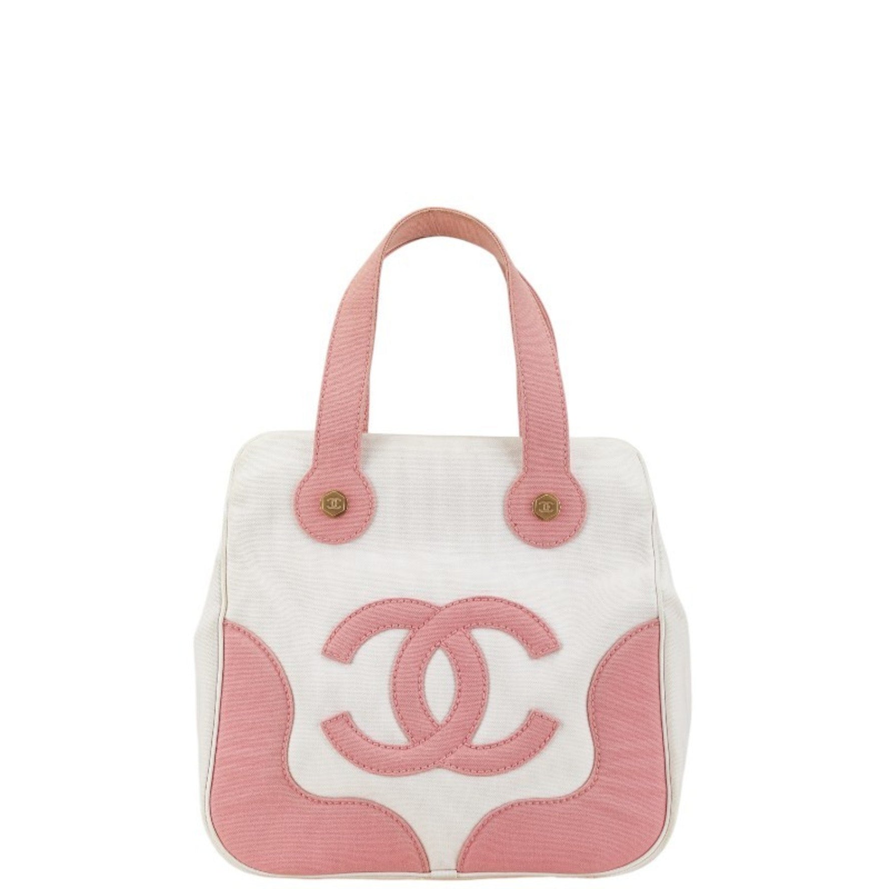 CHANEL Marshmallow Coco Mark Tote Bag Handbag White Pink Canvas
