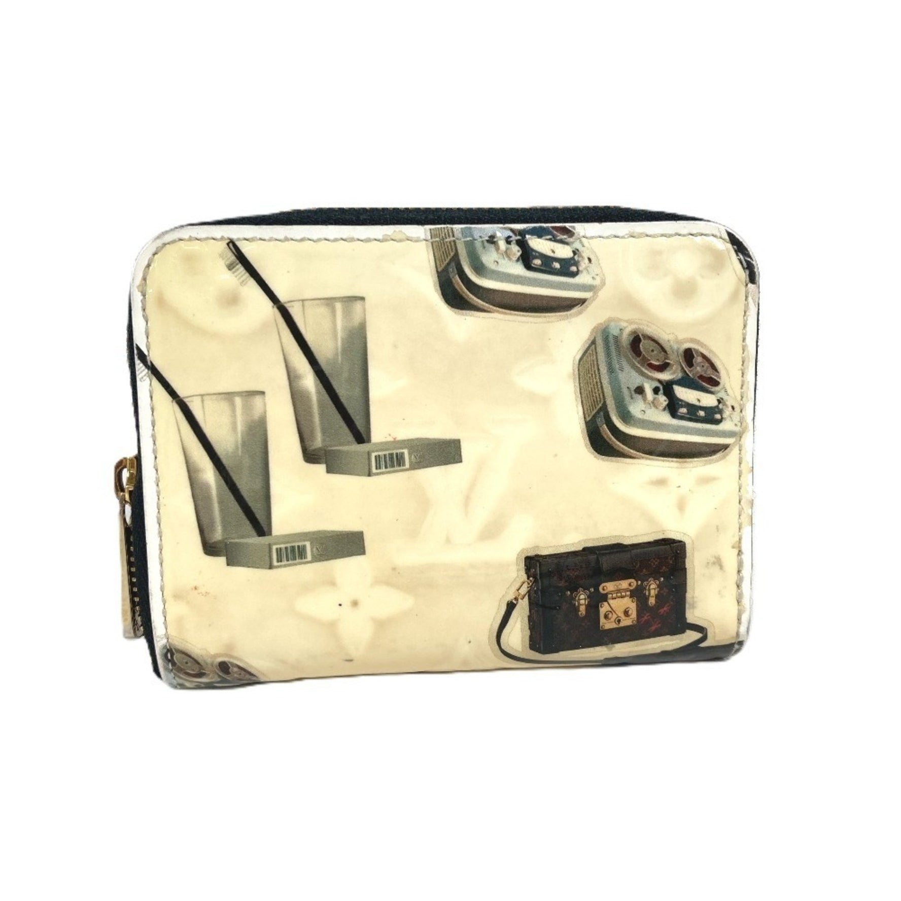 Louis Vuitton Nicolas Jescure Zipper Coin Purse Round Zip Wallet Wallet/Coin Case Patent Leather White