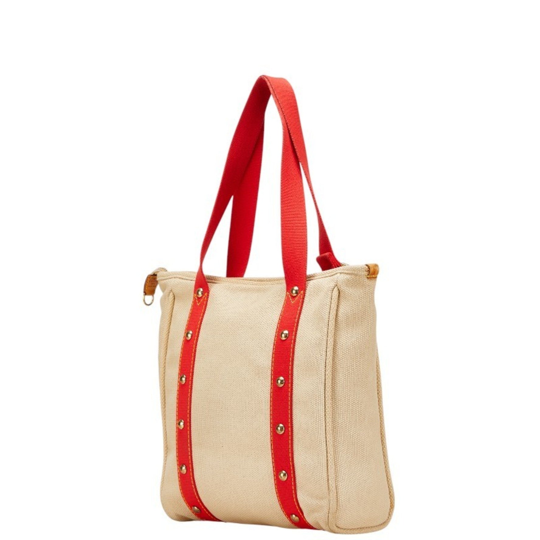 Louis Vuitton Antigua Cabas MM Tote Bag, One-Shoulder Red/Beige Canvas and Leather, LOUIS VUITTON