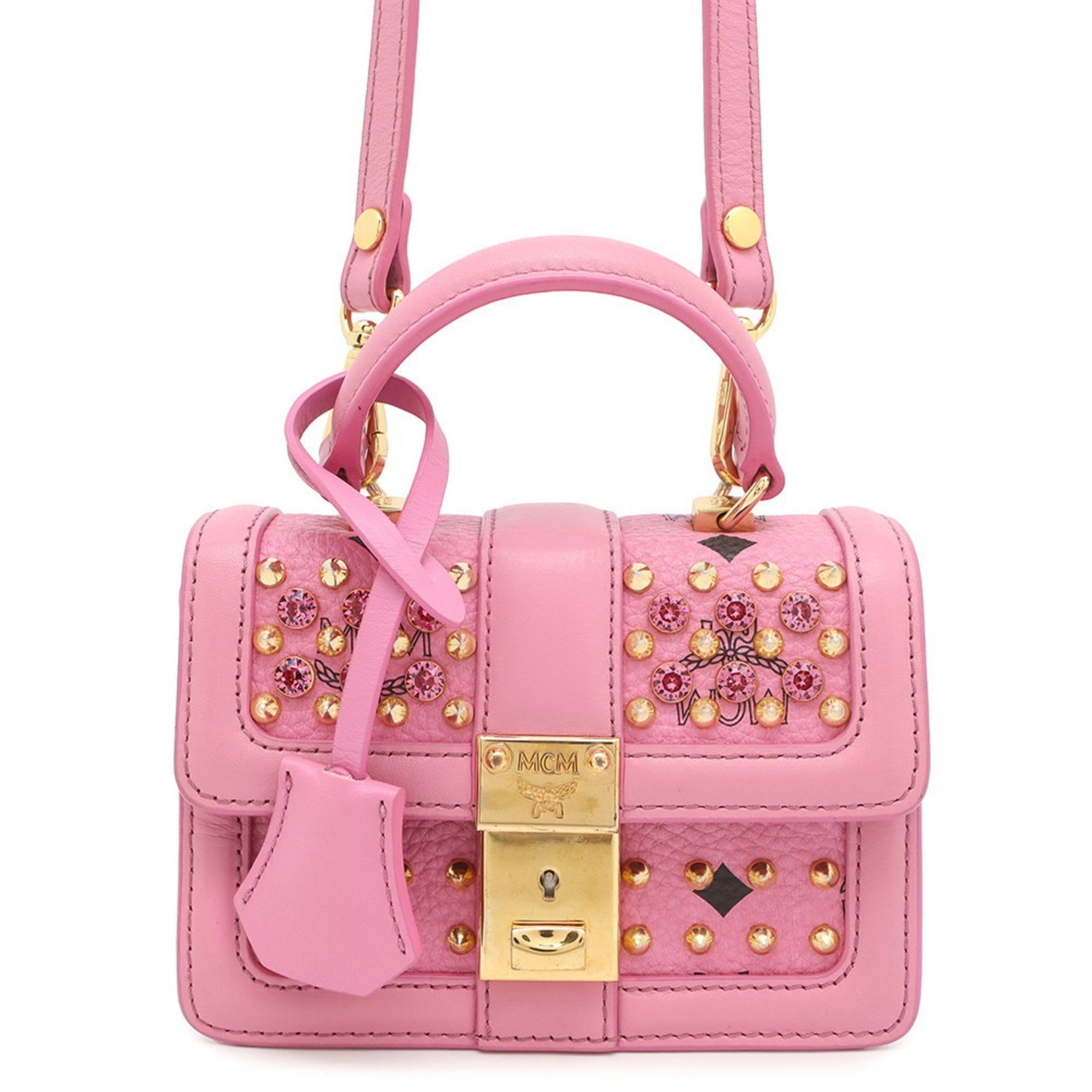 MCM Visetos Studded Rhinestone Leather Handbag