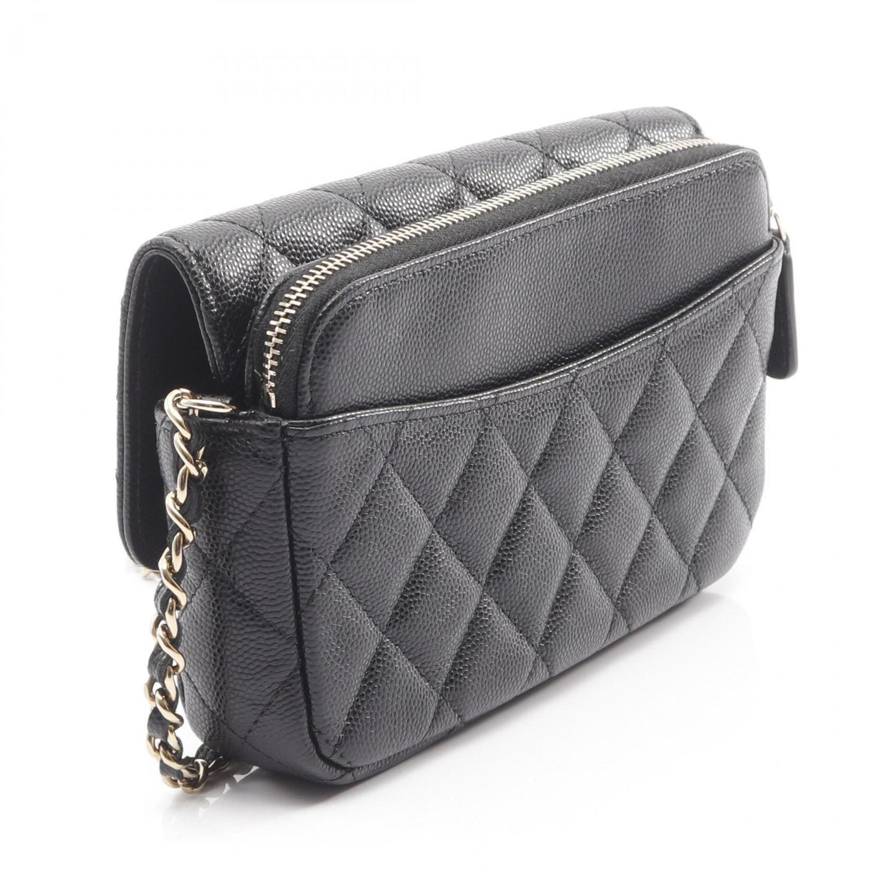 CHANEL Matelasse Chain Phone Case Wallet Shoulder Bag in Grained Calfskin Leather