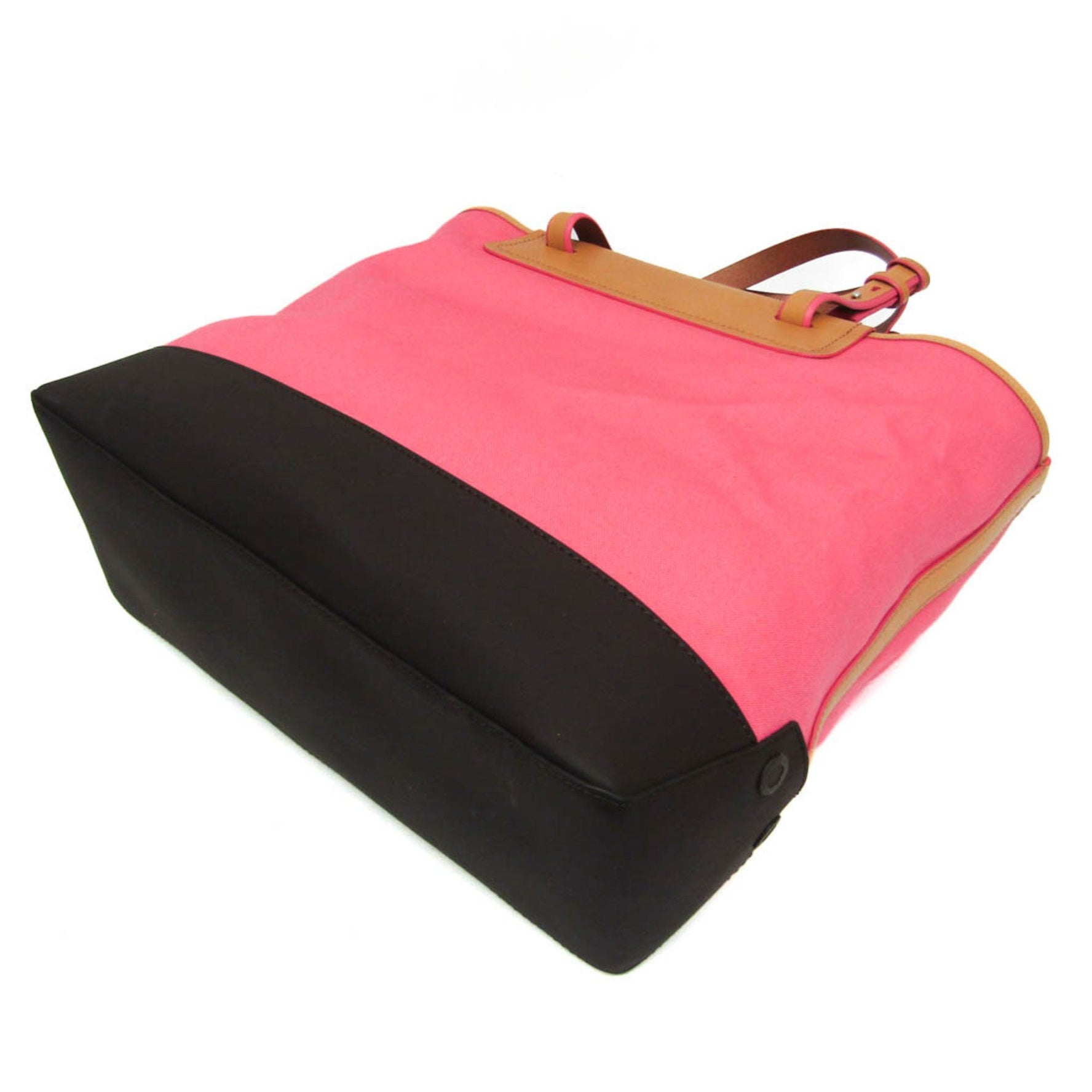 Bally BATINKA Women's Leather,Canvas Tote Bag Beige,Coral Pink,Dark Brown