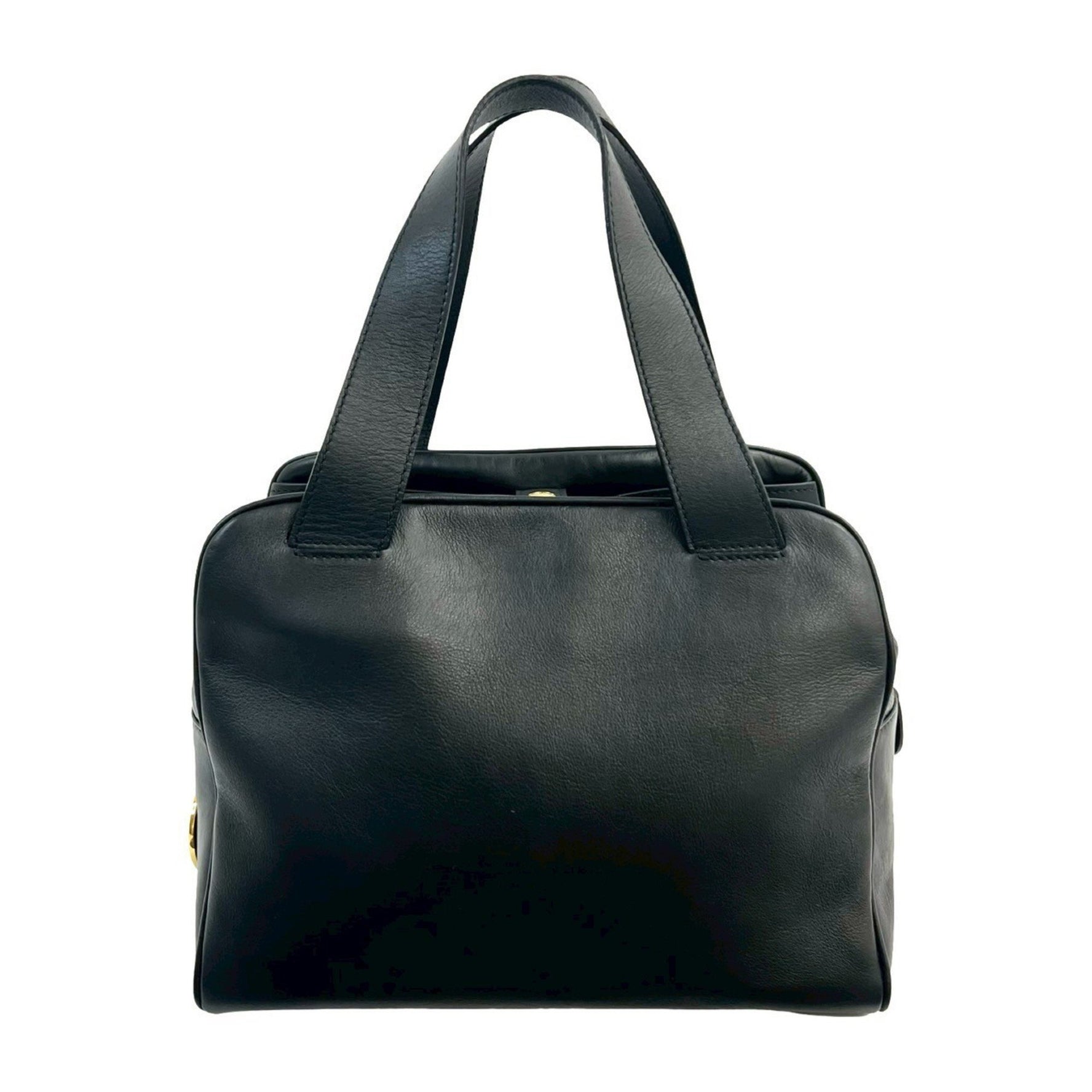 CELINE Circle Logo Metal Charm Leather Handbag Mini Boston Bag Dark
