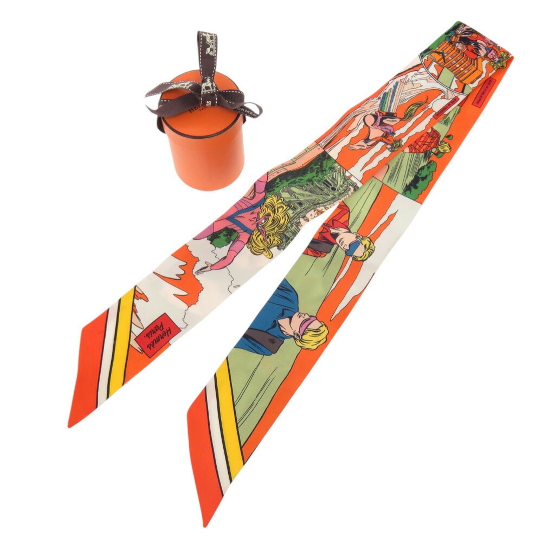 Hermes Twilly WOW American Comic Style Vert Jaune Silk Scarf Muffler 1302