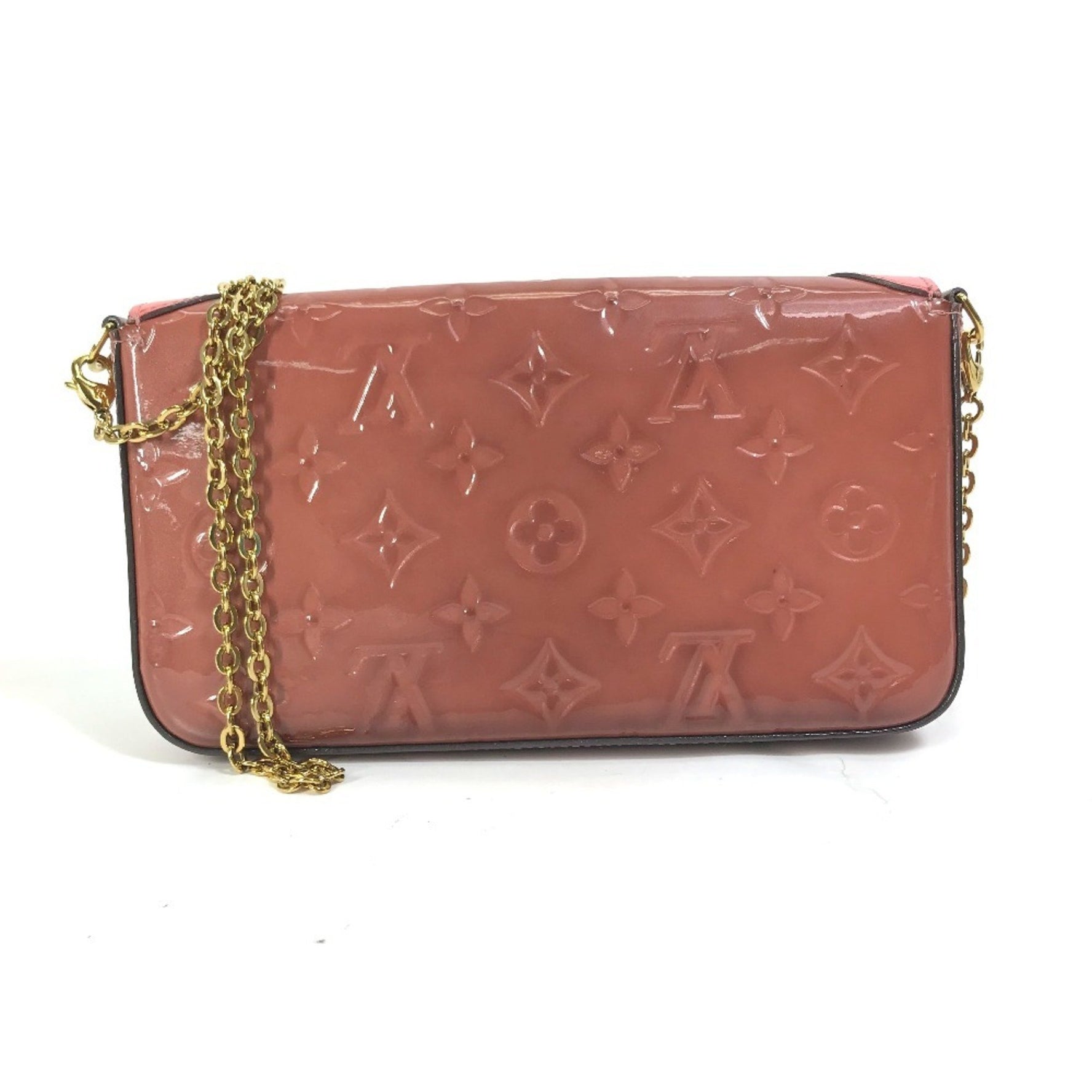 LOUIS VUITTON M62767 Monogram Vernis Pochette Felicie Chain Wallet/Shoulder Bag in Patent Leather, Pink