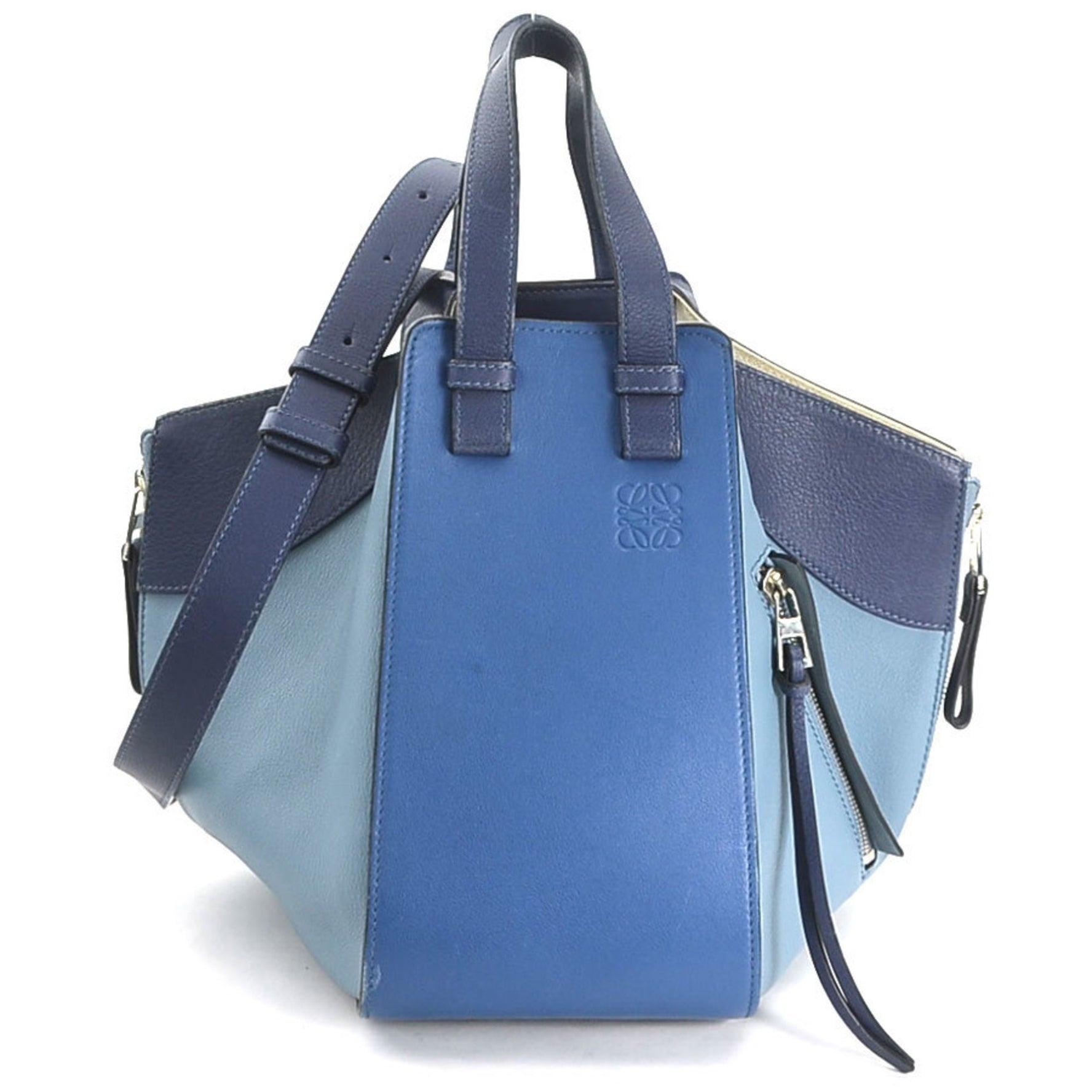 LOEWE handbag shoulder bag hammock leather blue navy silver ladies