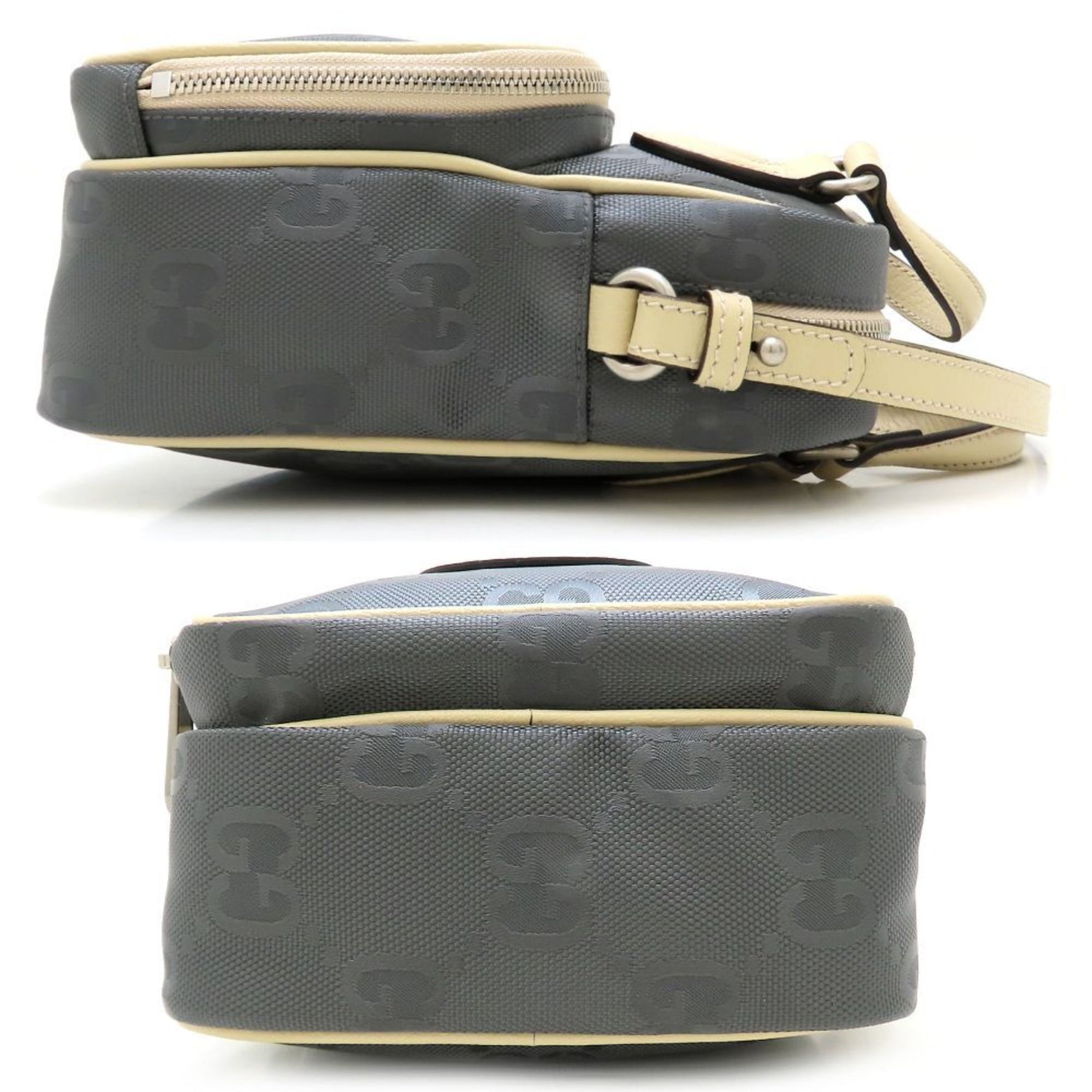 GUCCI Off the Grid Shoulder Bag Nylon x Leather Gray Beige