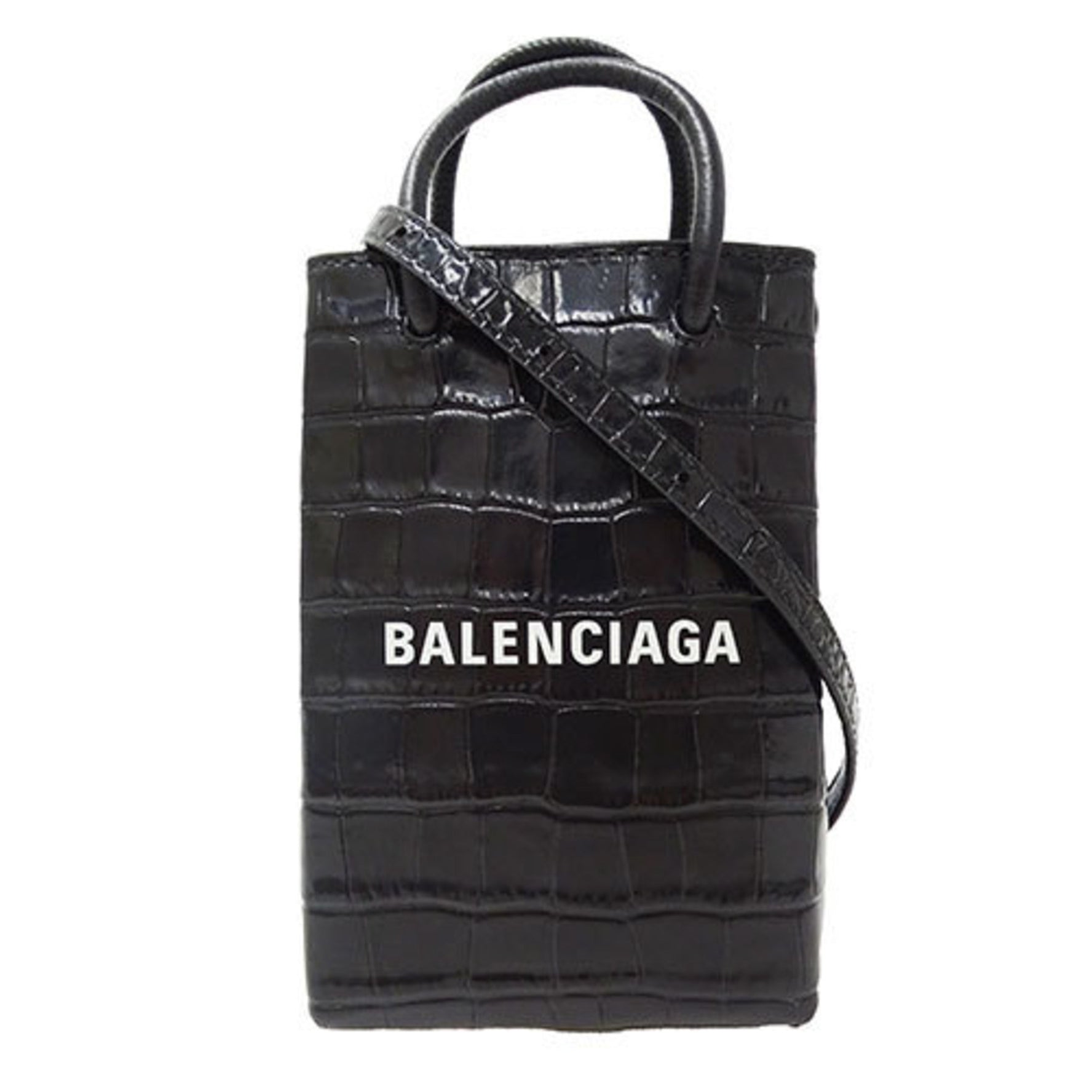 Balenciaga Designer Shoulder Bag, Leather, Crocodile Embossed, Crossbody Pochette