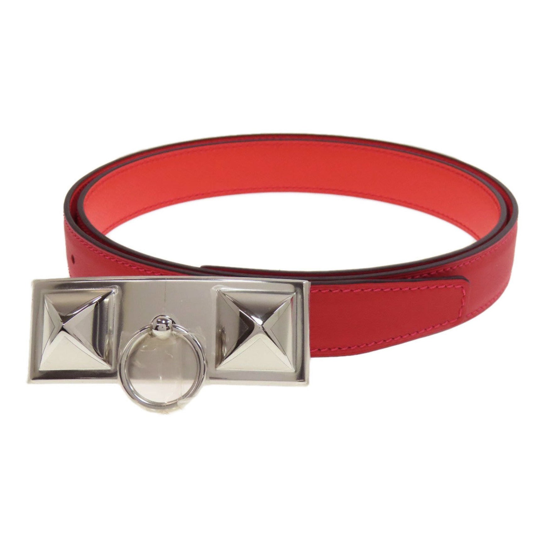 Hermes Rival Vermilion Rose Silver Hardware Belt Swift Epson Men's HERMES