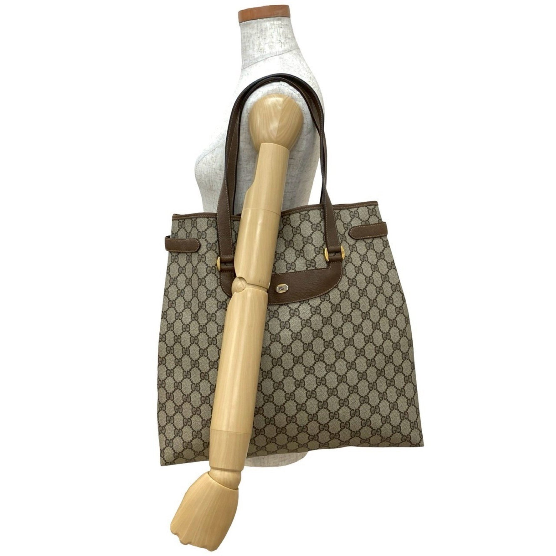 GUCCI Old GG Logo Hardware Leather Tote Bag Handbag Business Size