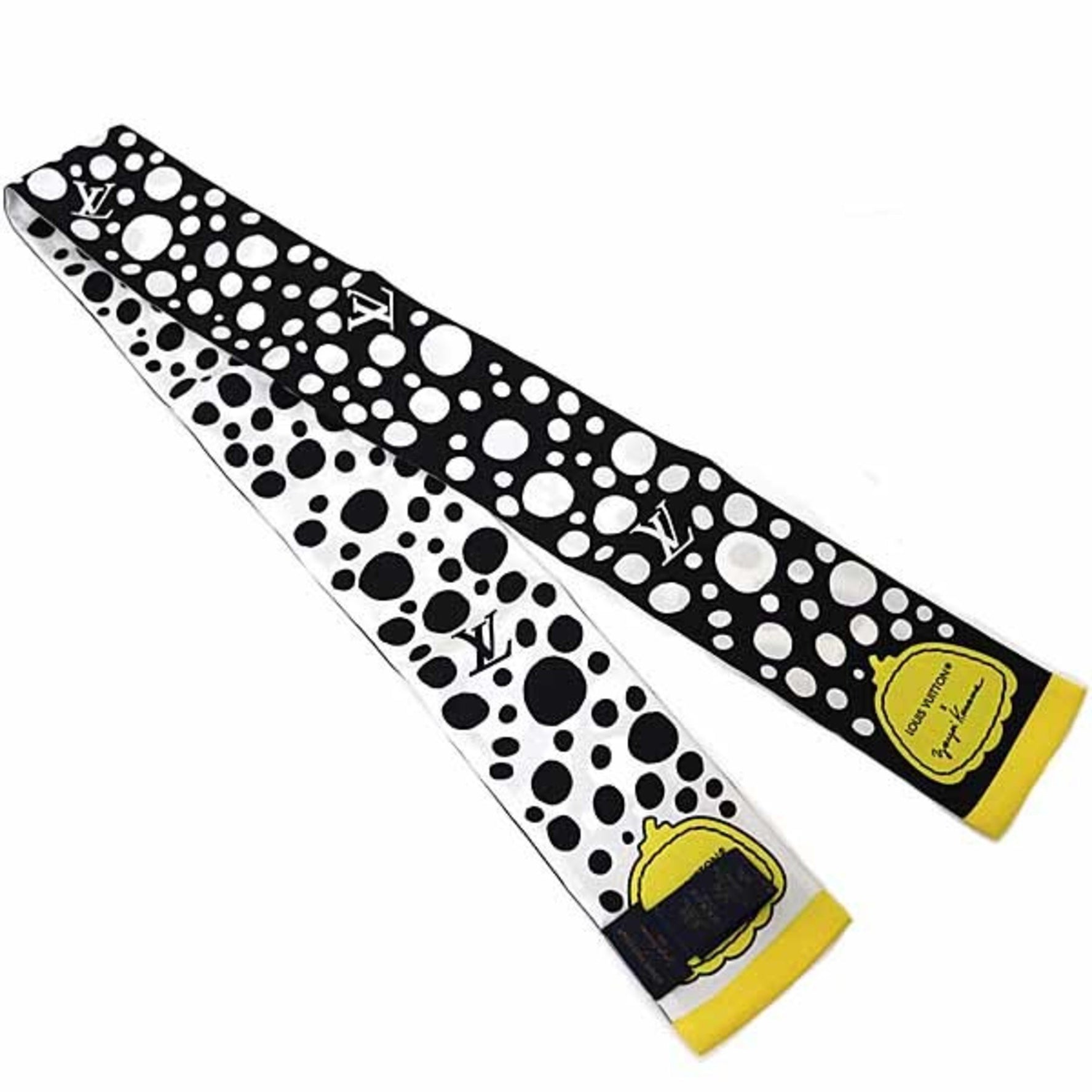 Louis Vuitton Yayoi Kusama LV×YK Bandeau Dot Scarf Muffler Black White Yellow Unused