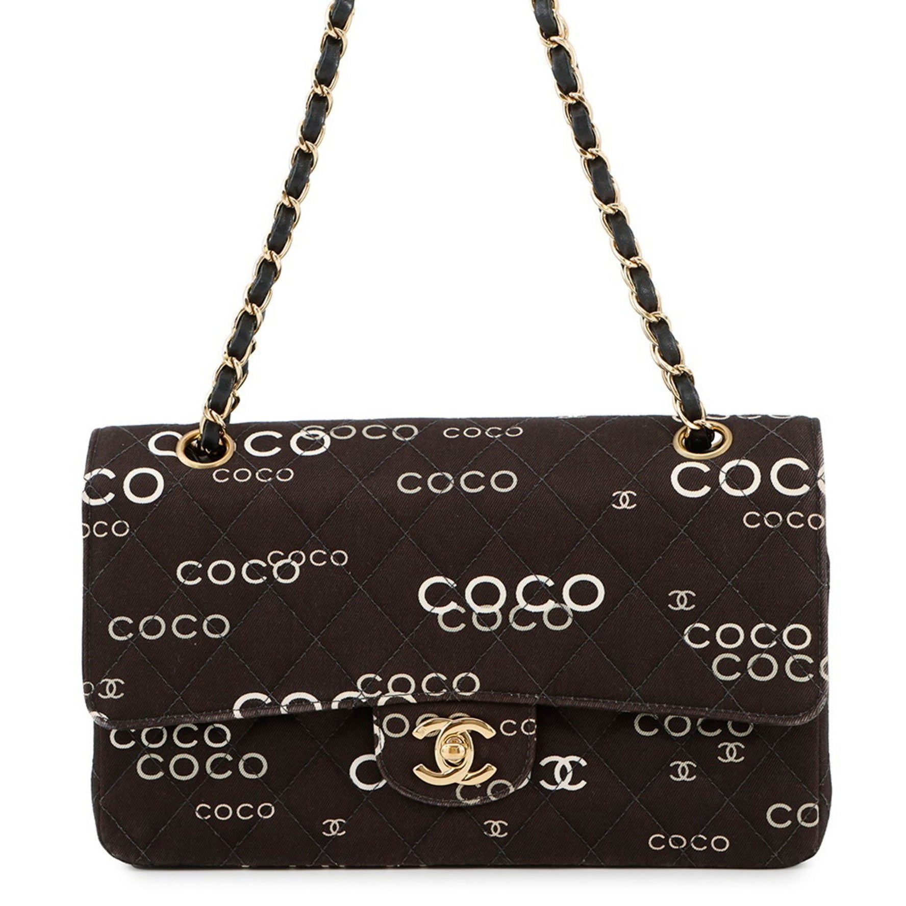 Chanel Chain Shoulder Bag, Coco Print, Matelasse 25, Mark, Double Chain, Canvas