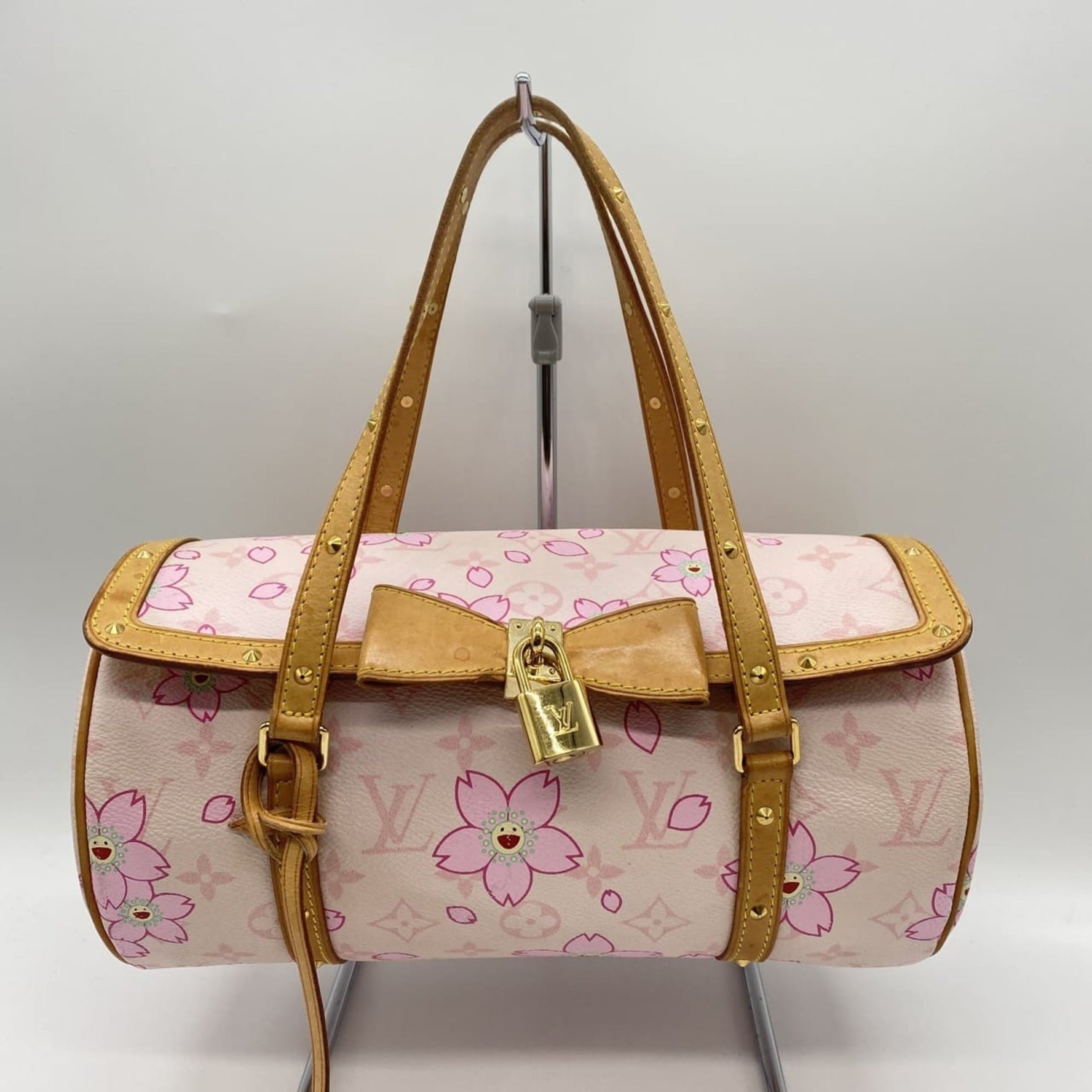 Louis Vuitton Papillon handbag/shoulder bag featuring Takashi Murakami's cherry blossom design in monogram rose pink.
