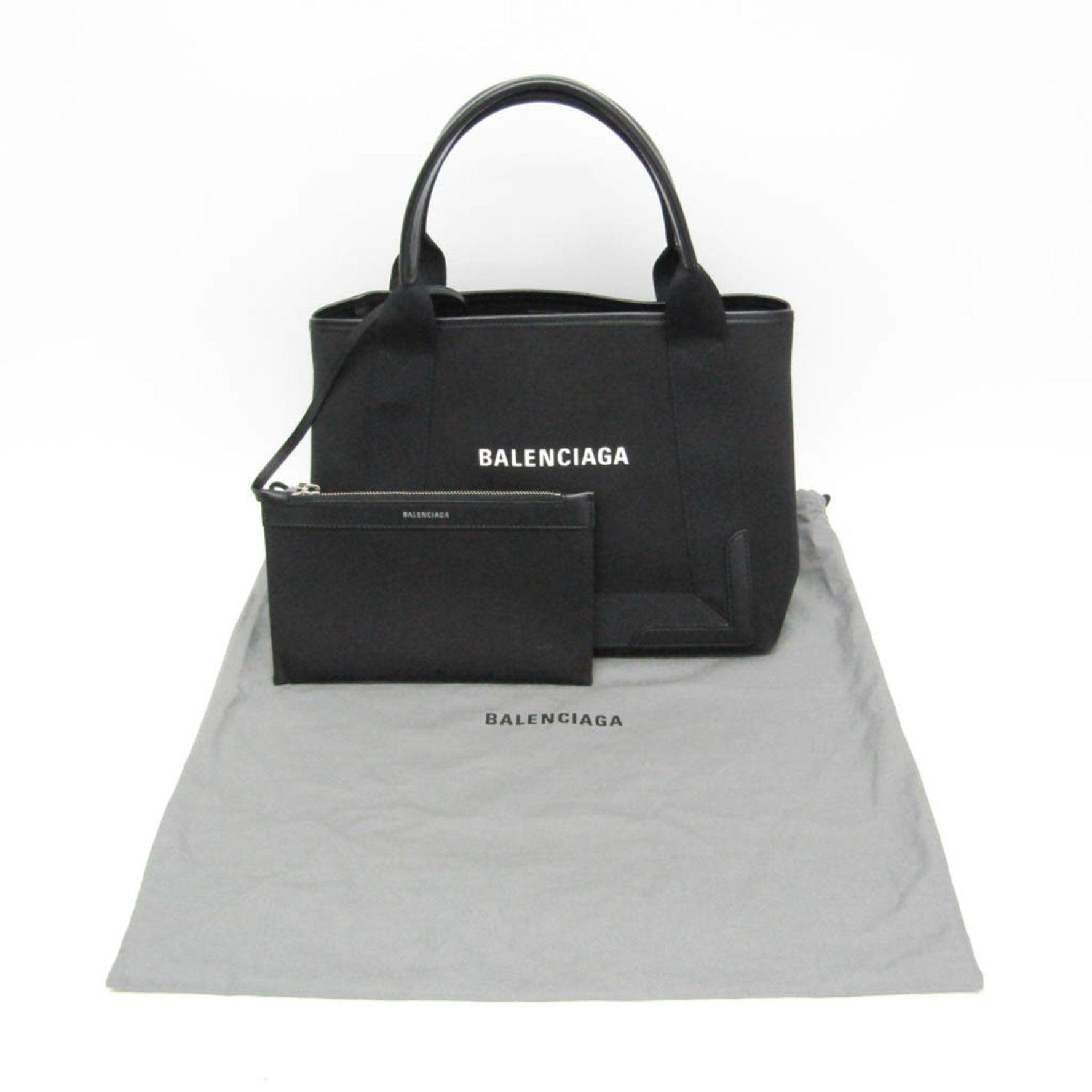 Balenciaga Navy Cabas S Men,Women Canvas,Leather Handbag,Tote Bag Black