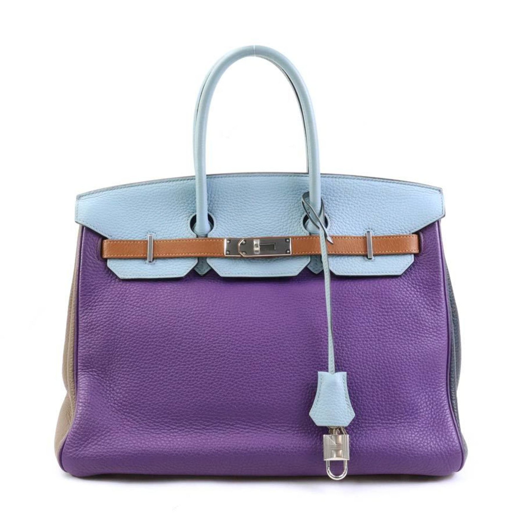 Hermes HERMES Handbag Birkin 35 Harlequin Taurillon Clemence Ultra Violet x Etain Blue Lantern Gold Etoupe Obscure Men's Women's 90046a