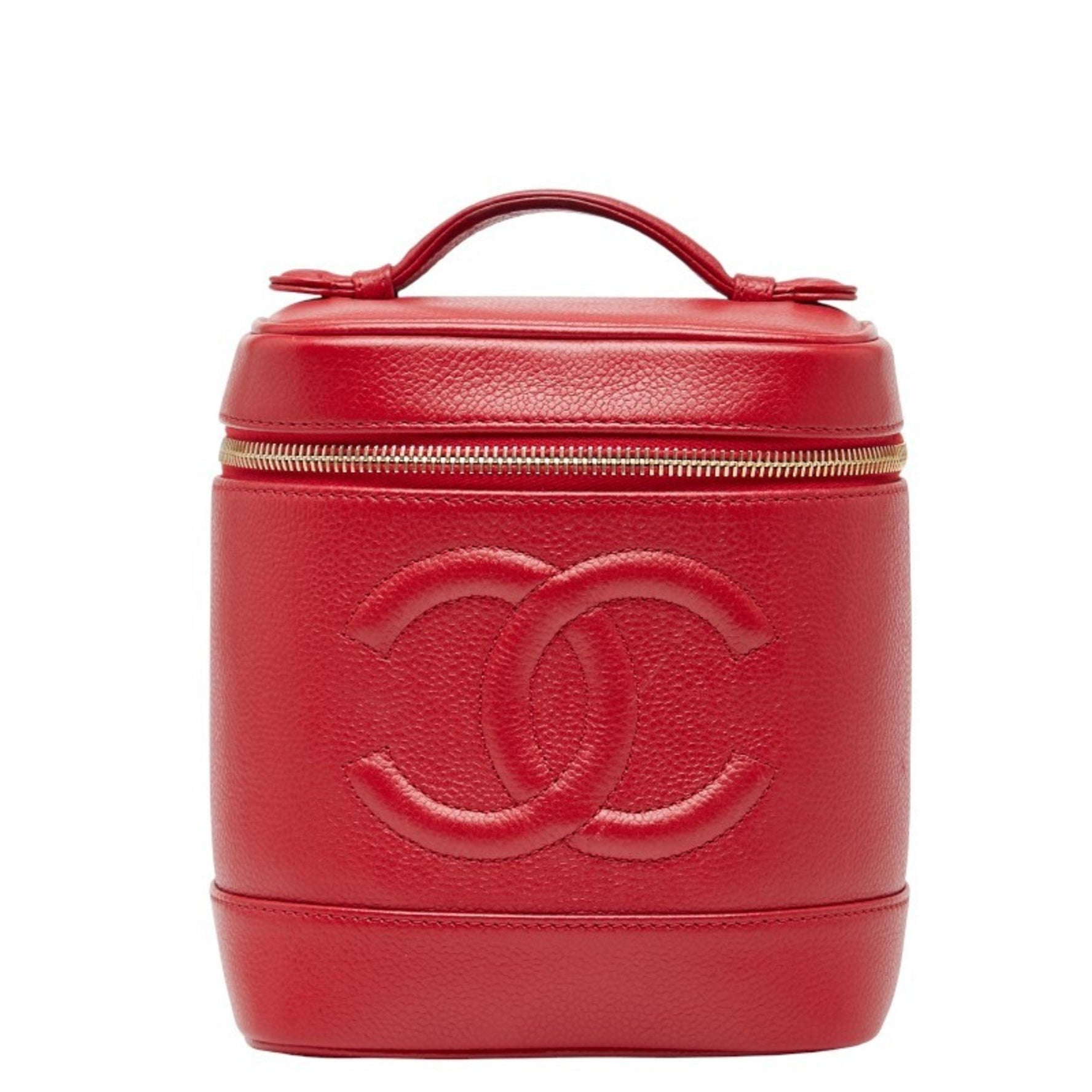 Chanel Coco Mark Vanity Bag Handbag Red Caviar Skin