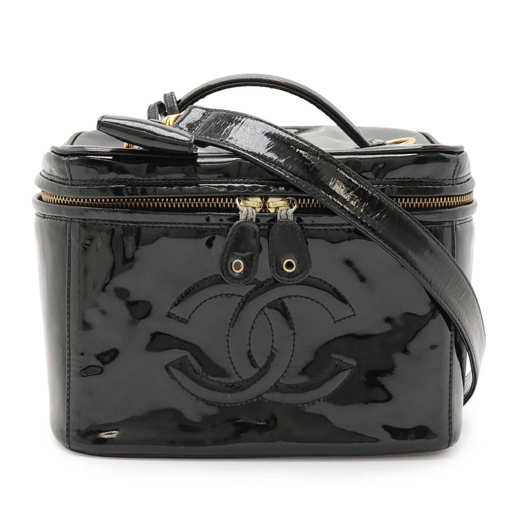 CHANEL Coco Mark Vanity Bag, Handbag, Pouch, Shoulder Enamel, Patent Leather