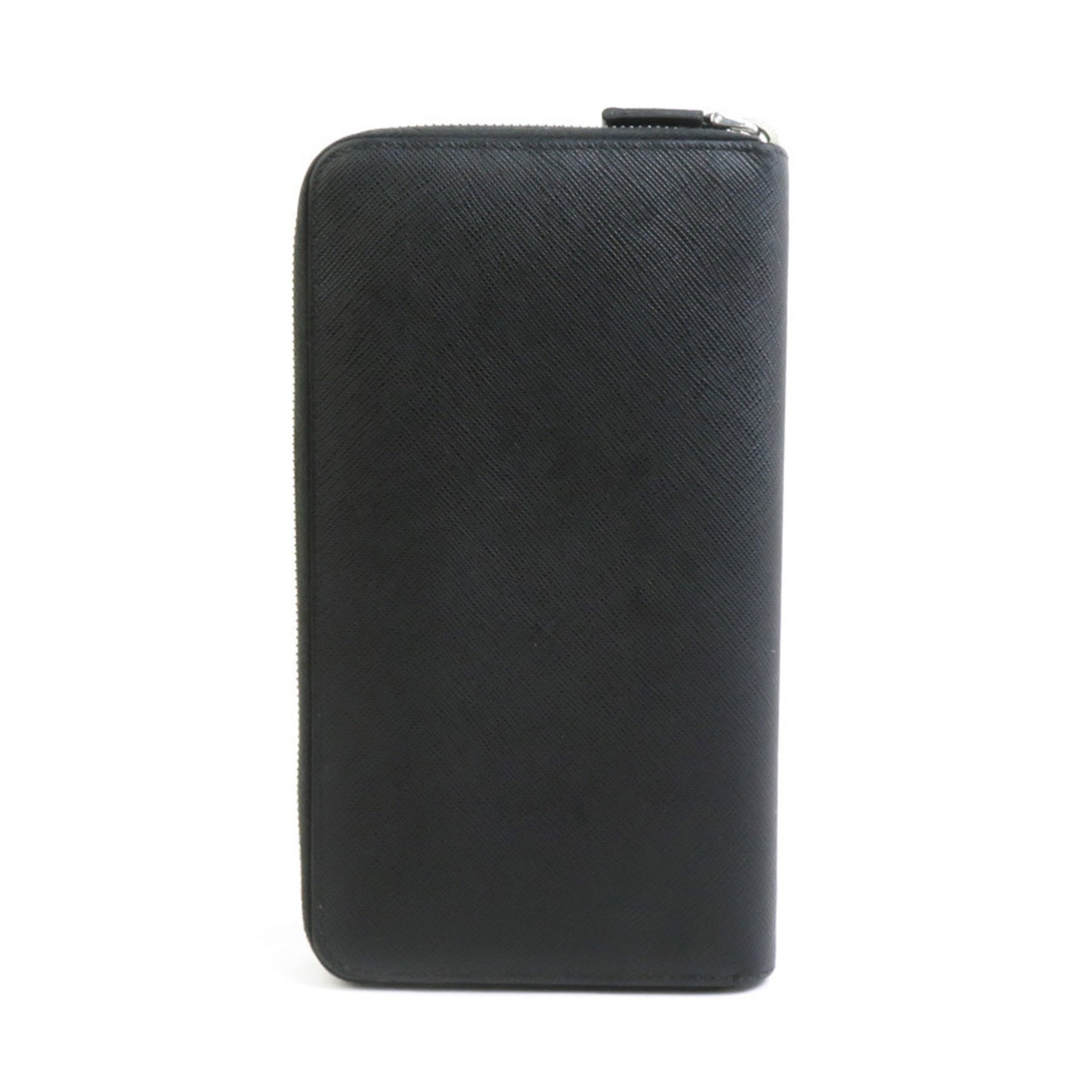 PRADA Round Long Wallet Organizer Leather Black Men's r10383a