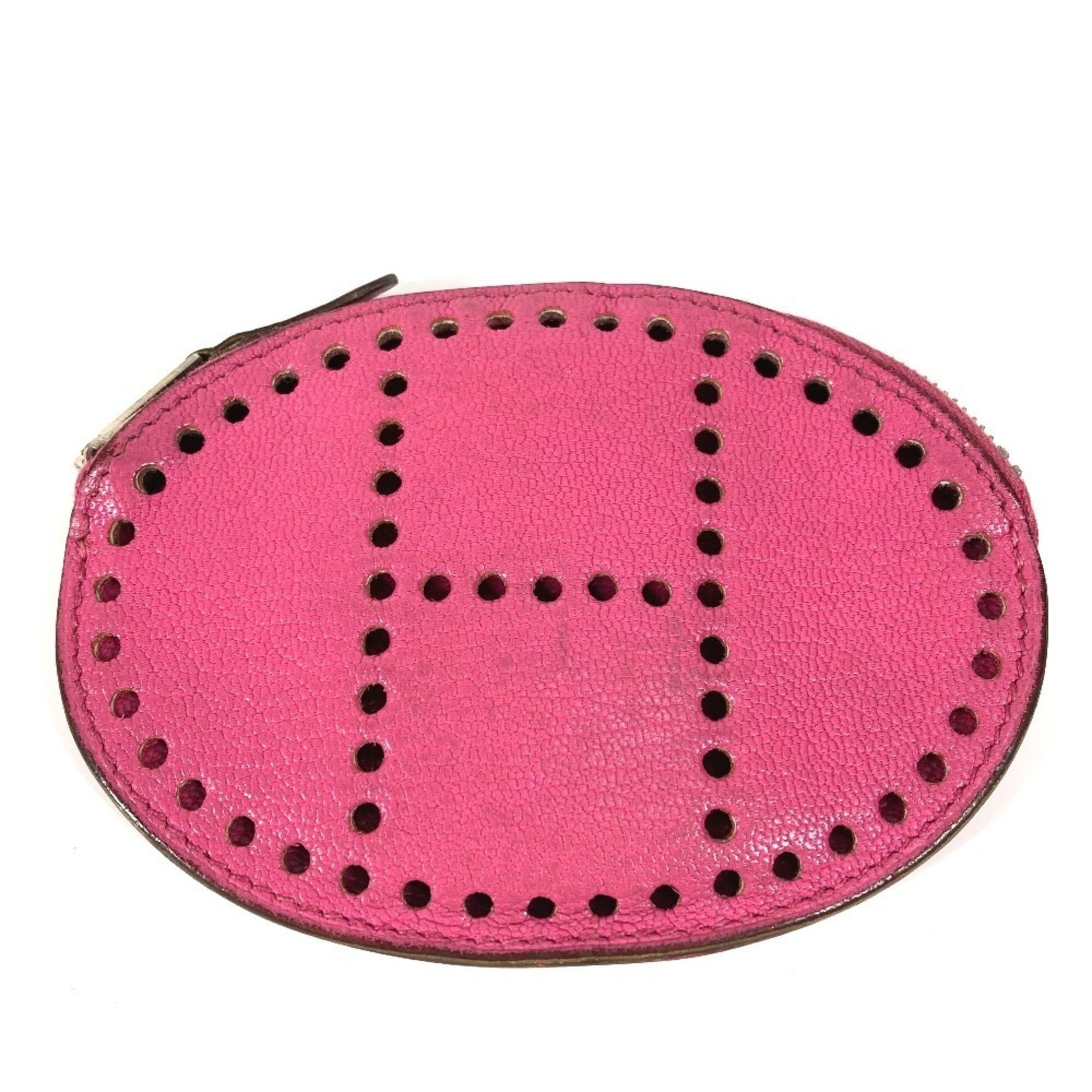 HERMES Evelyn Logo Wallet Coin Purse Round Zipper Wallet/Coin Case Chevre