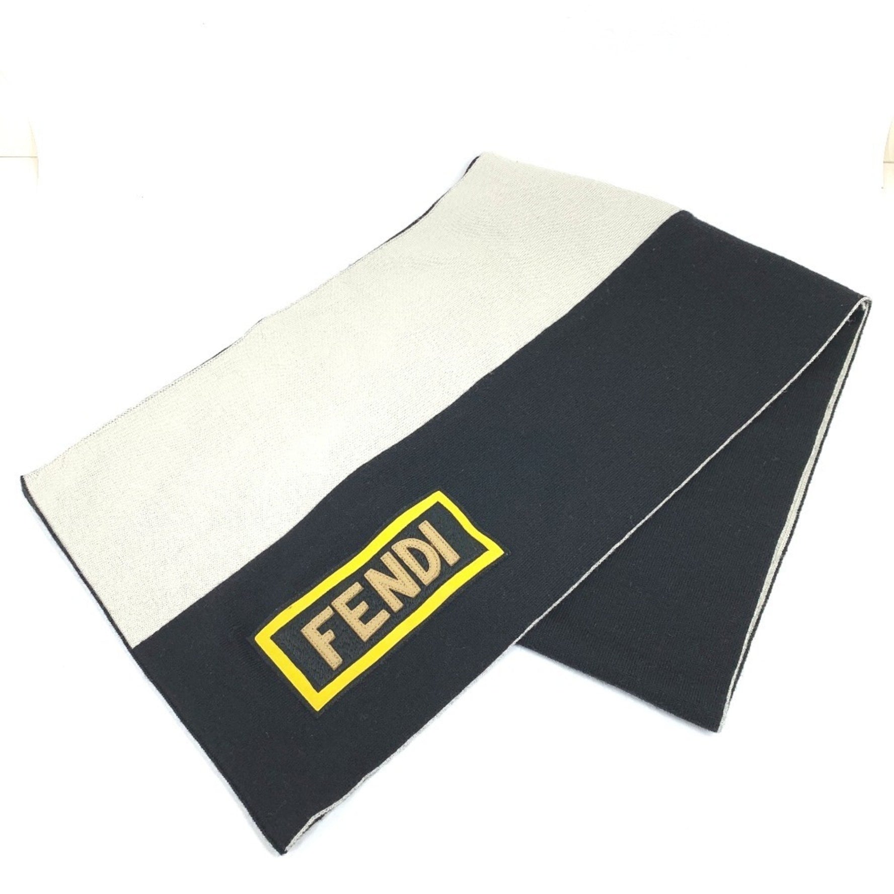 FENDI Logo Scarf/Muffler, Two-Tone Wool, Black/White