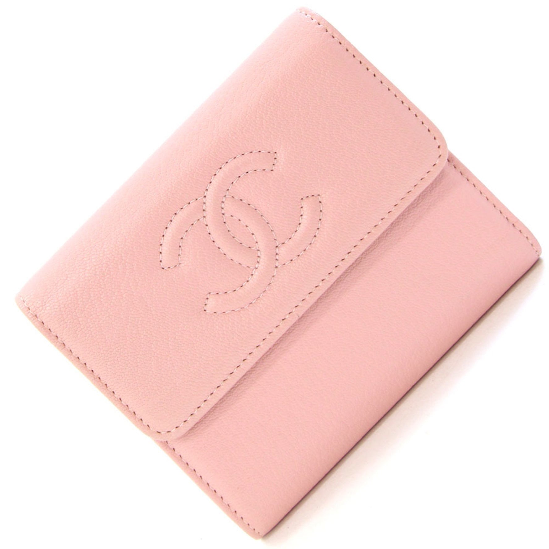 CHANEL Coco Mark Tri-fold Wallet Leather Compact Mini