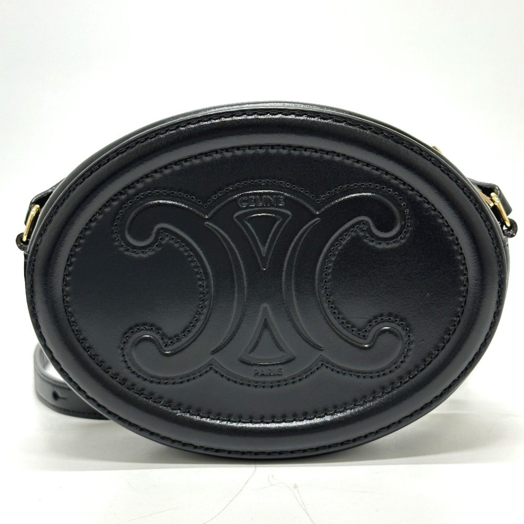 CELINE Triomphe Oval Purse Cuir Crossbody Shoulder Bag in Leather