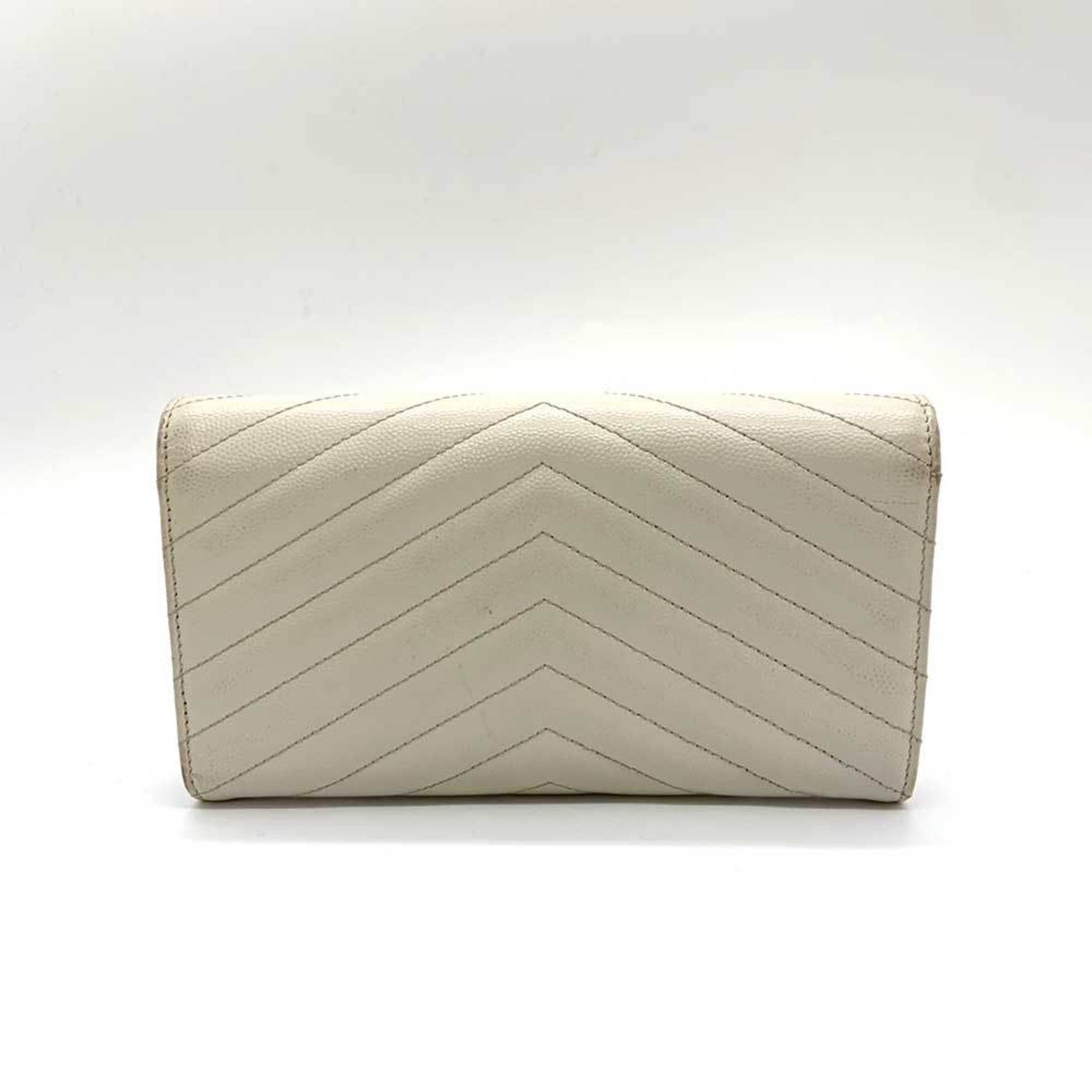 Saint Laurent Wallet Cassandra Long Ivory White Flap Bifold Monogram V Stitch YSL Ladies Men's Leather SAINTLAURENT