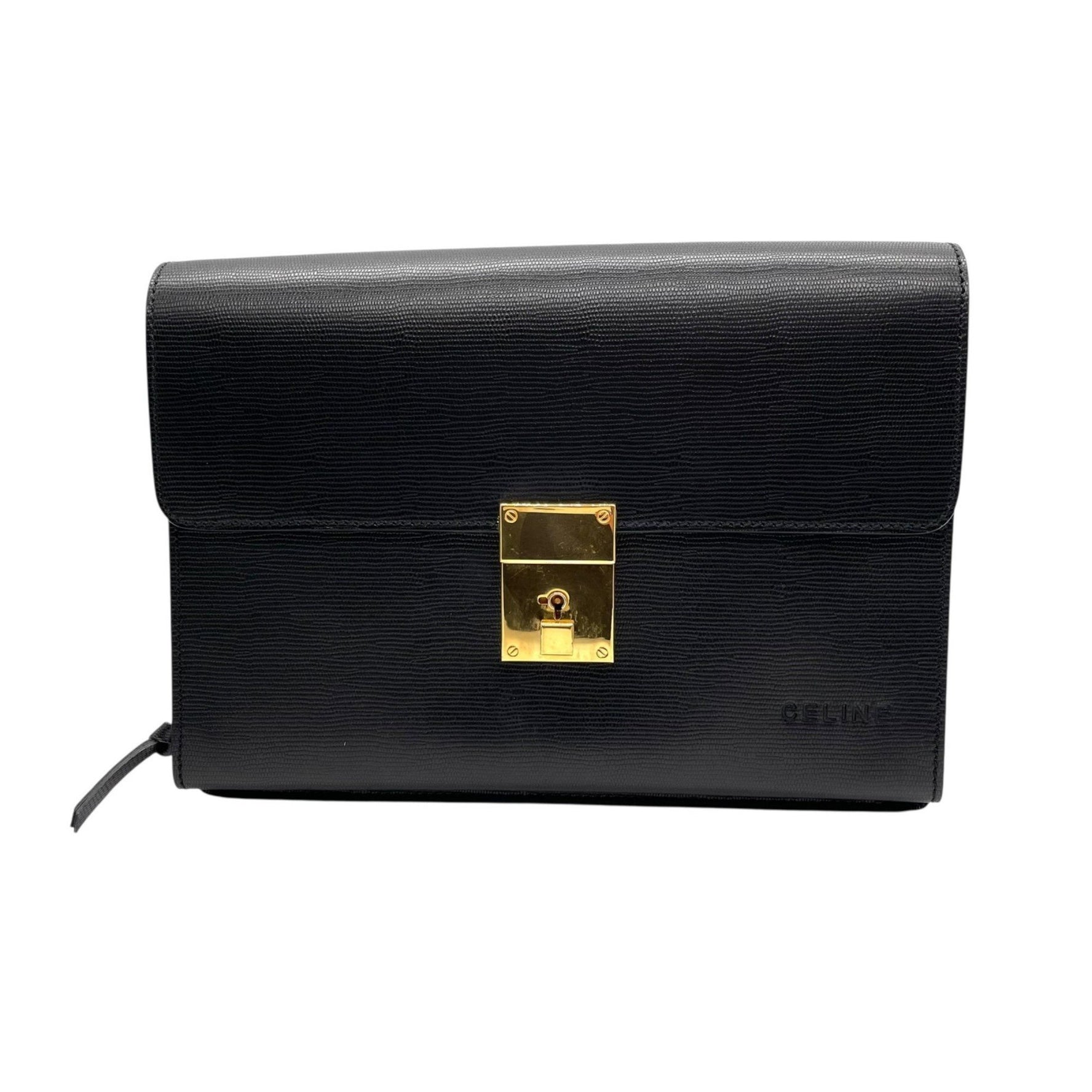 CELINE Men's Clutch Bag/Second Handbag in Leather with Gold Hardware and Key