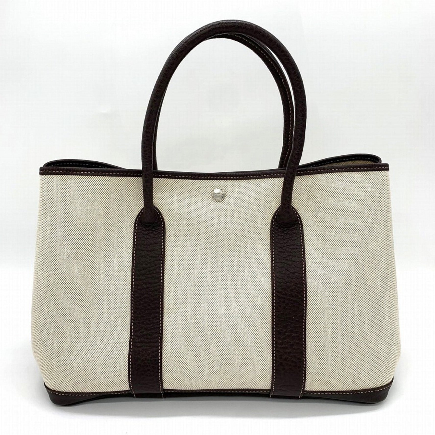 HERMES Garden PM Tote Bag G Stamp Toile H/Buffle Maroon Natural/Brown Women's