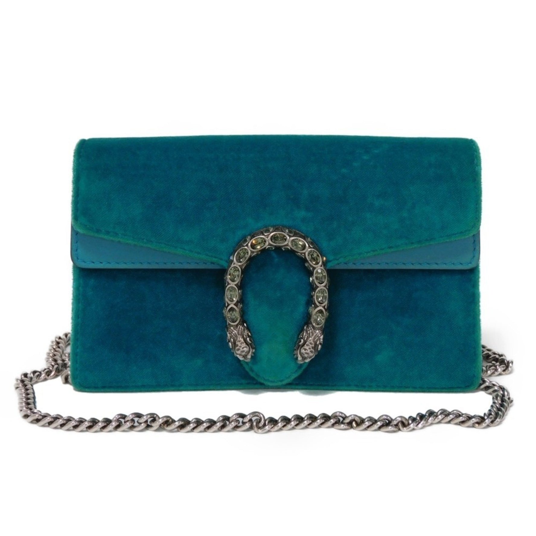 GUCCI Shoulder Bag Dionysus Super Mini Tiger Head Crystal Velvet Turquoise K4DNN 4471 Women's