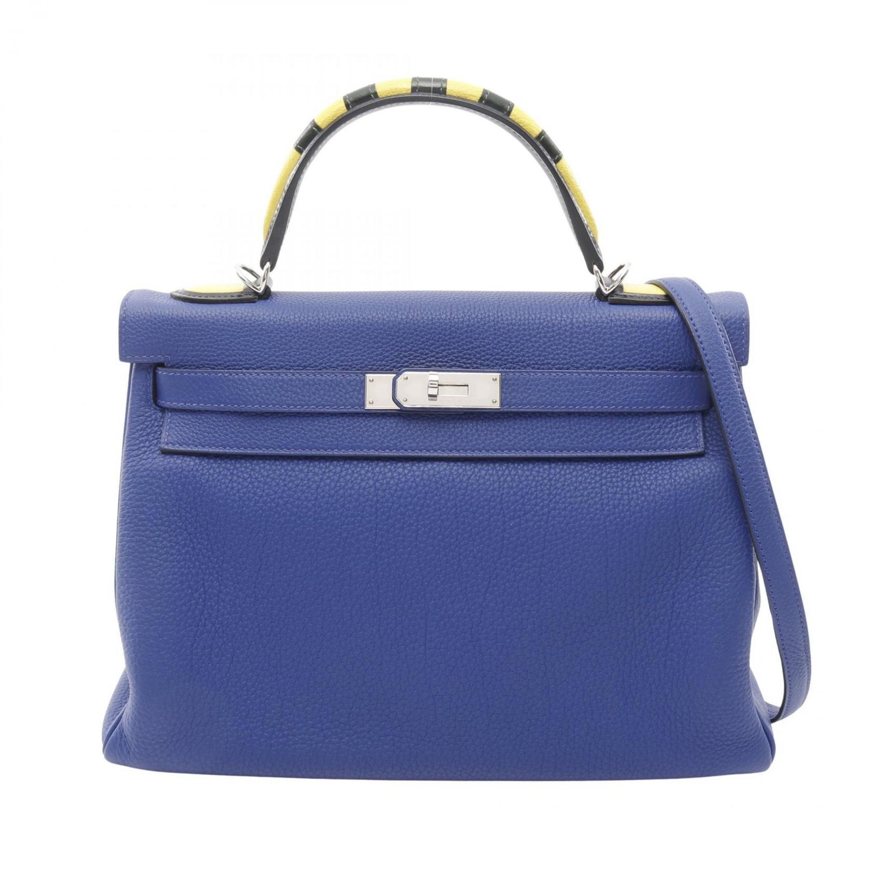 Hermes Hermès Kelly 32 Gallop Handbag, Leather Togo Chevre Togo, Women's, Blue, Navy, Blue Indigo, Lime, Vert Foncé
