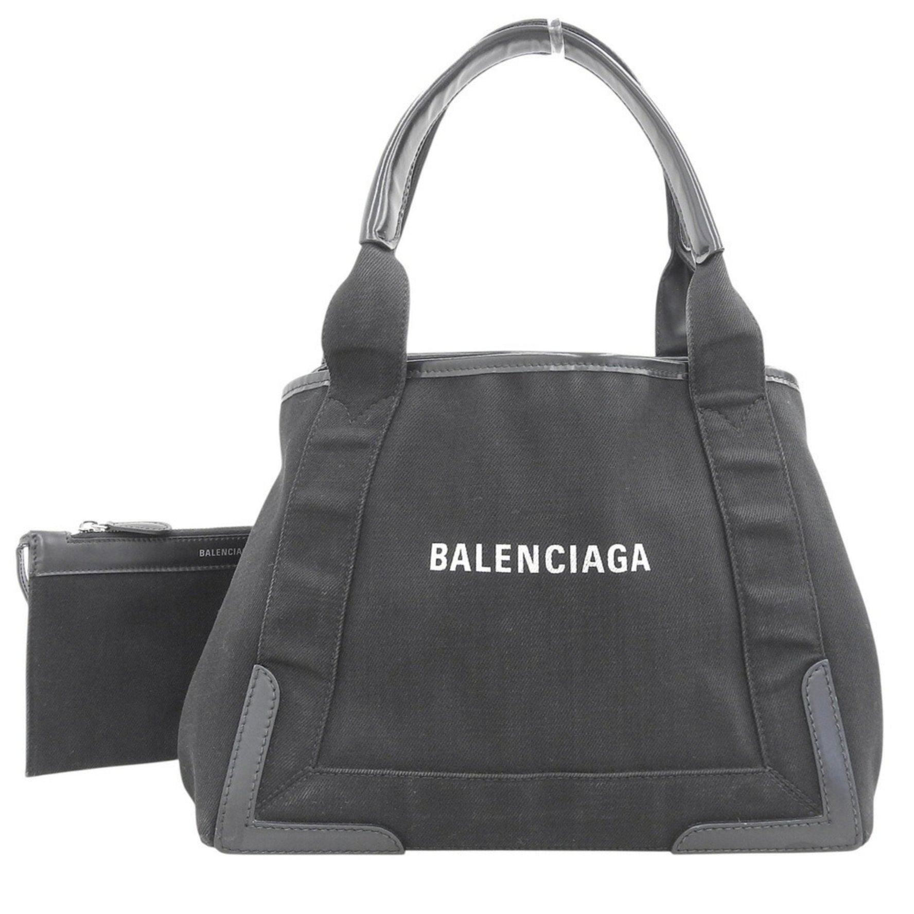 BALENCIAGA Navy Cabas S Tote bag, handbag, canvas, leather, black