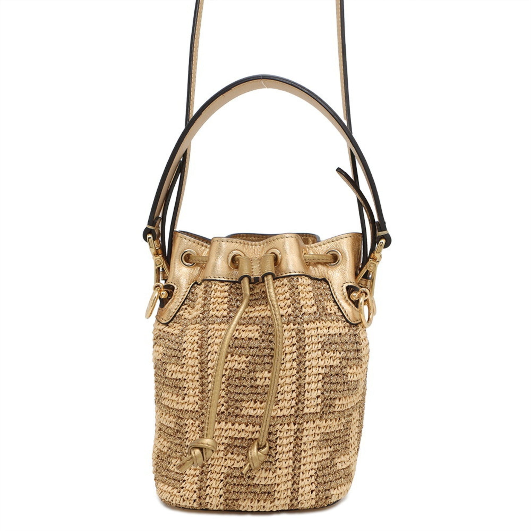 FENDI Shoulder Bag Zucca Pattern Mon Tresor Mini Straw Handbag