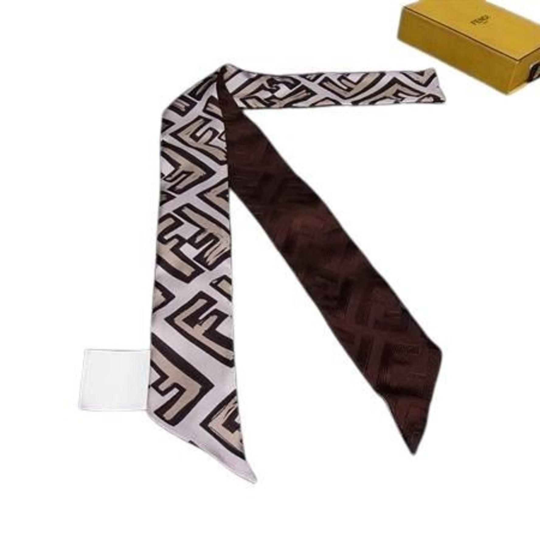 FENDI Rappy Silk Zucca Print Ribbon Scarf in