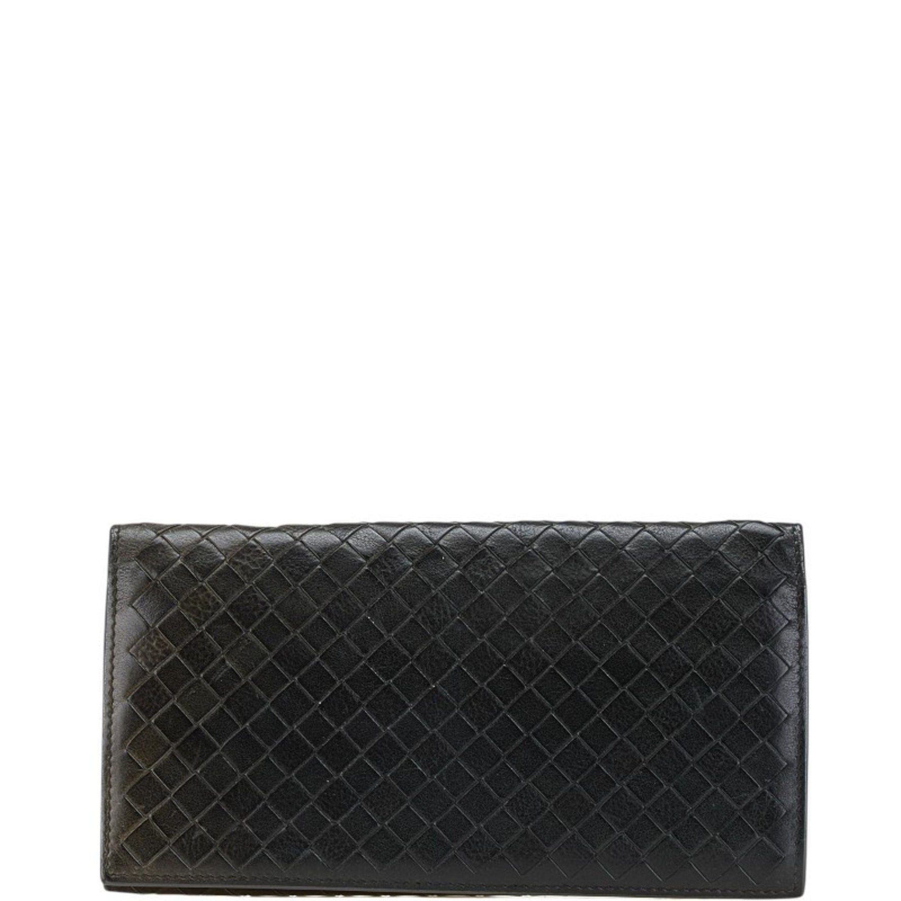 Bottega Veneta Intrecciato Bi-fold Wallet, Long Black/Grey Leather
