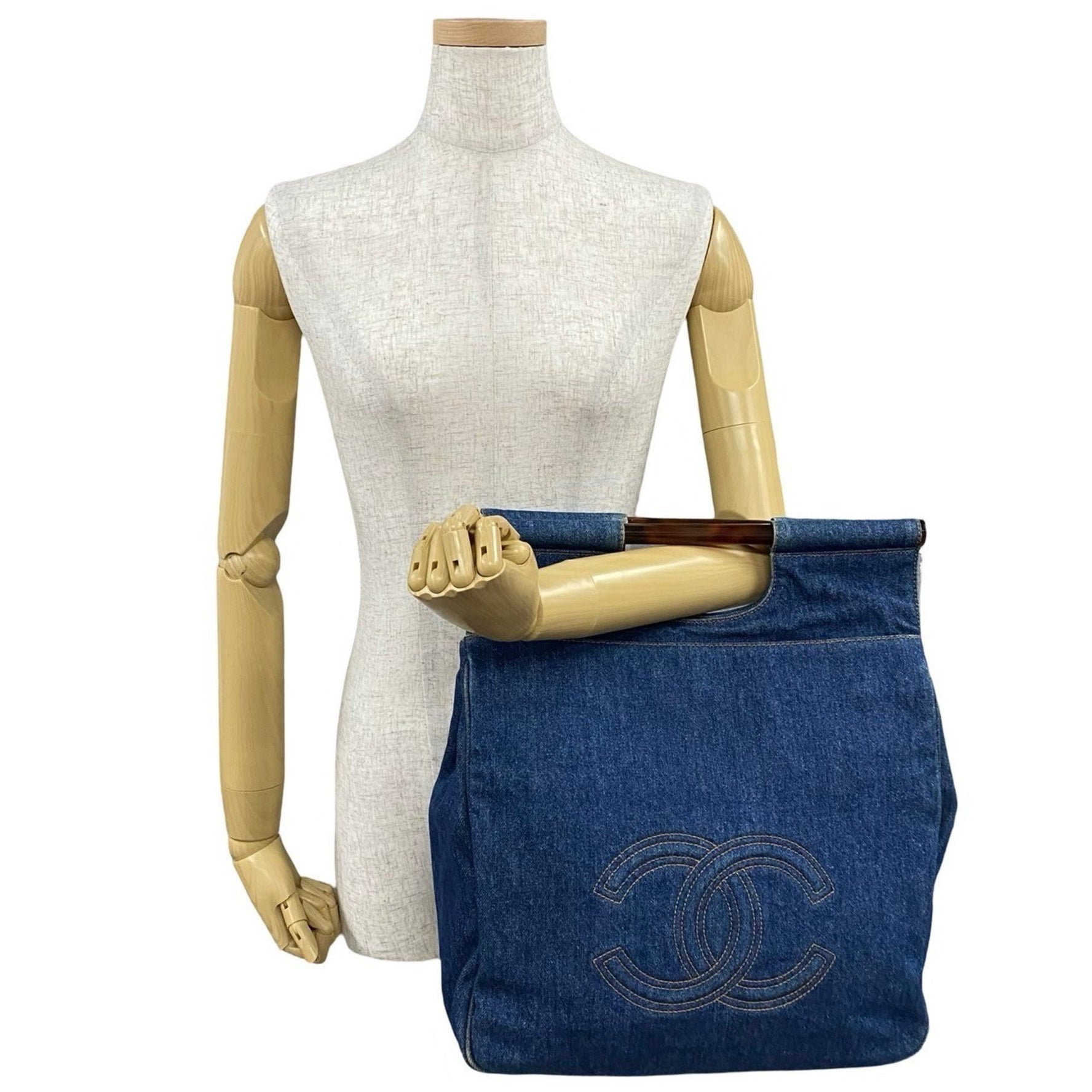 CHANEL Coco Mark Denim Plastic Handbag Mini Tote Bag Blue