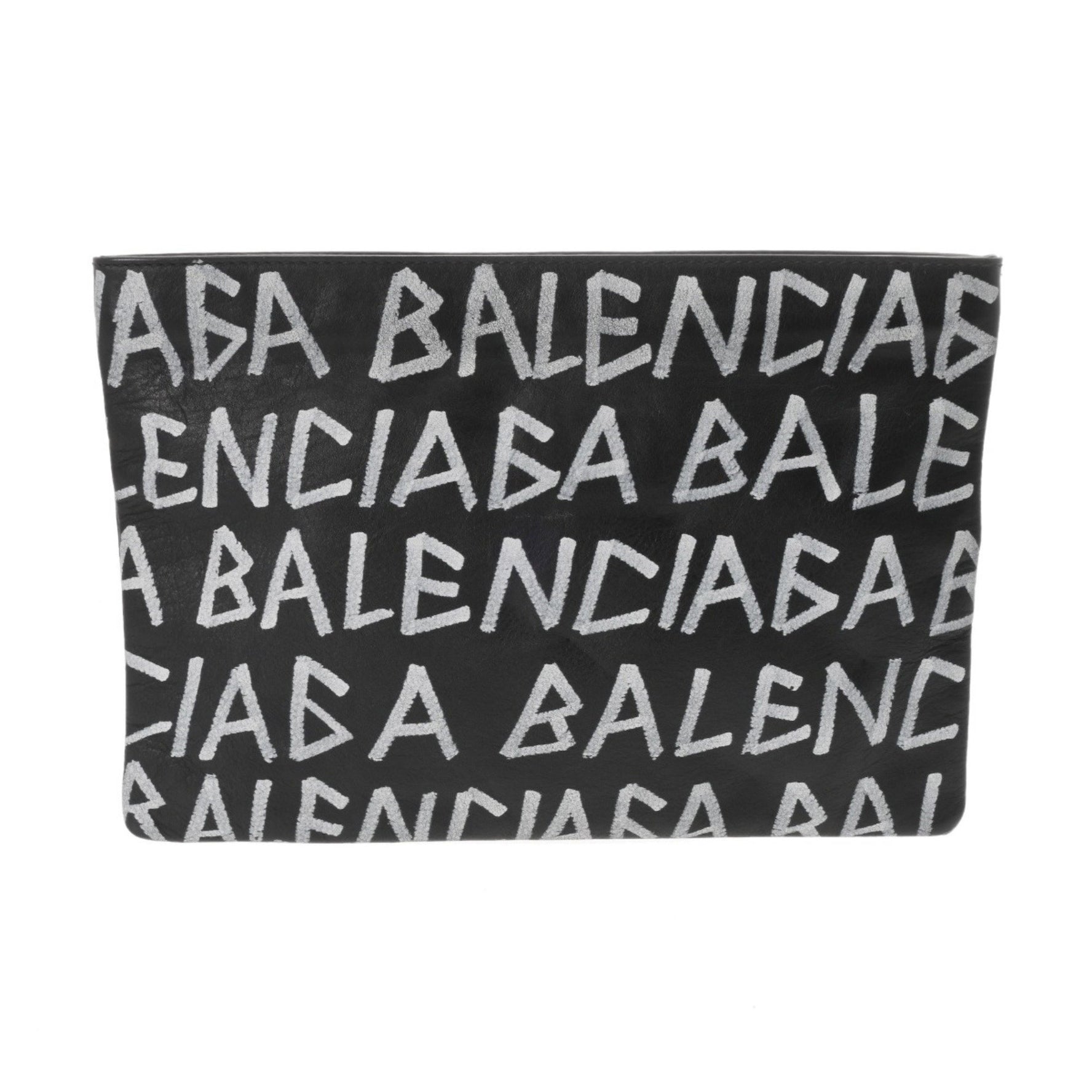BALENCIAGA Graffiti Black/White Unisex Leather Clutch Bag
