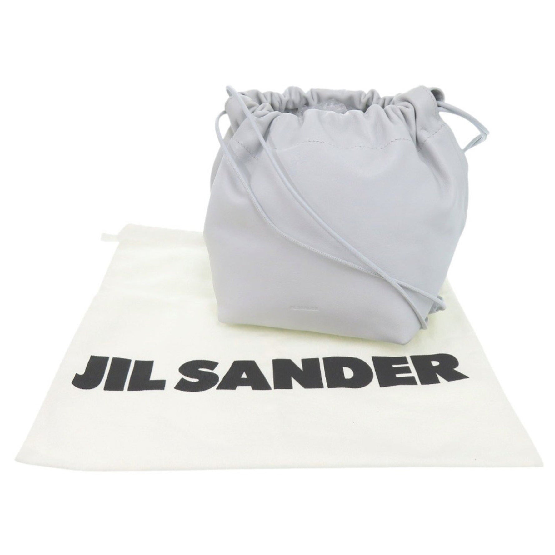 JIL SANDER Drawstring Leather Light Gray Handbag 0468