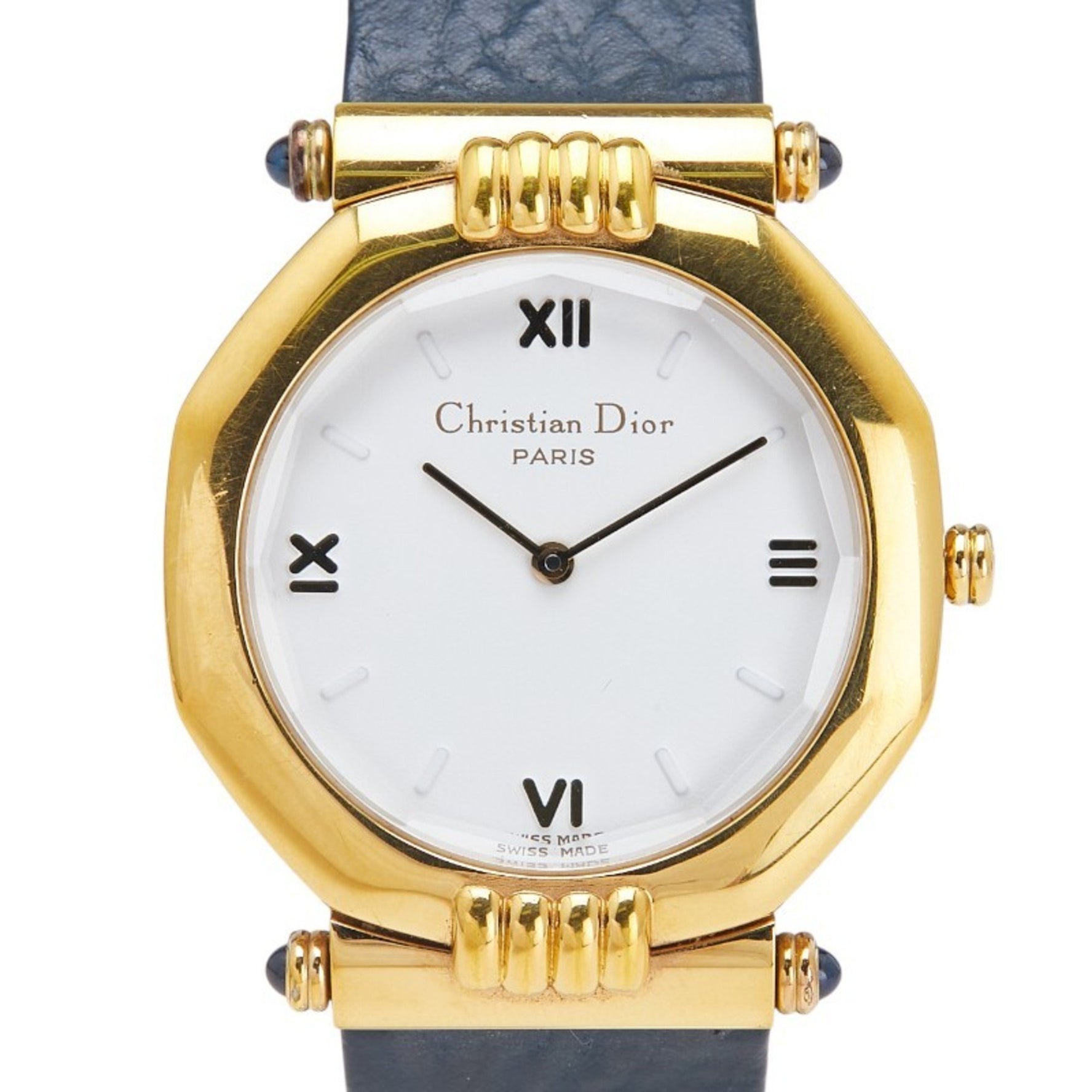 Dior Octagon Watch, Quartz Movement, White Dial, Plated Leather